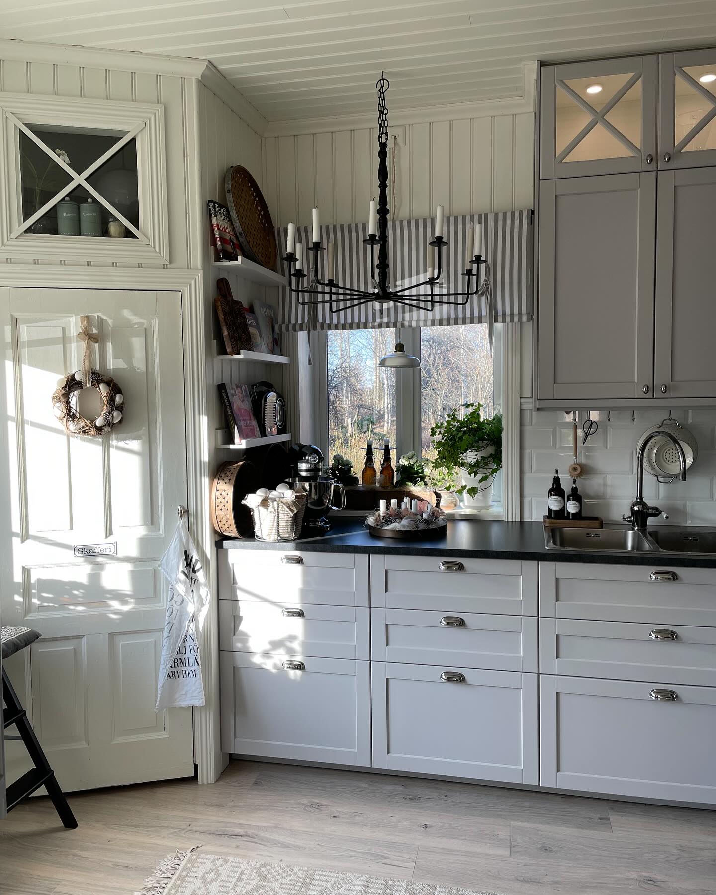 30. a Sunlit Harvest Of Rustic Charm with Crimson Apples and Sage Green Cabinets