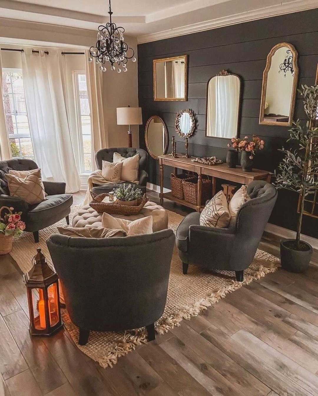 17. the Sunlit Sage Sofa with Checkerboard Pillows and Rustic Wooden Ladder