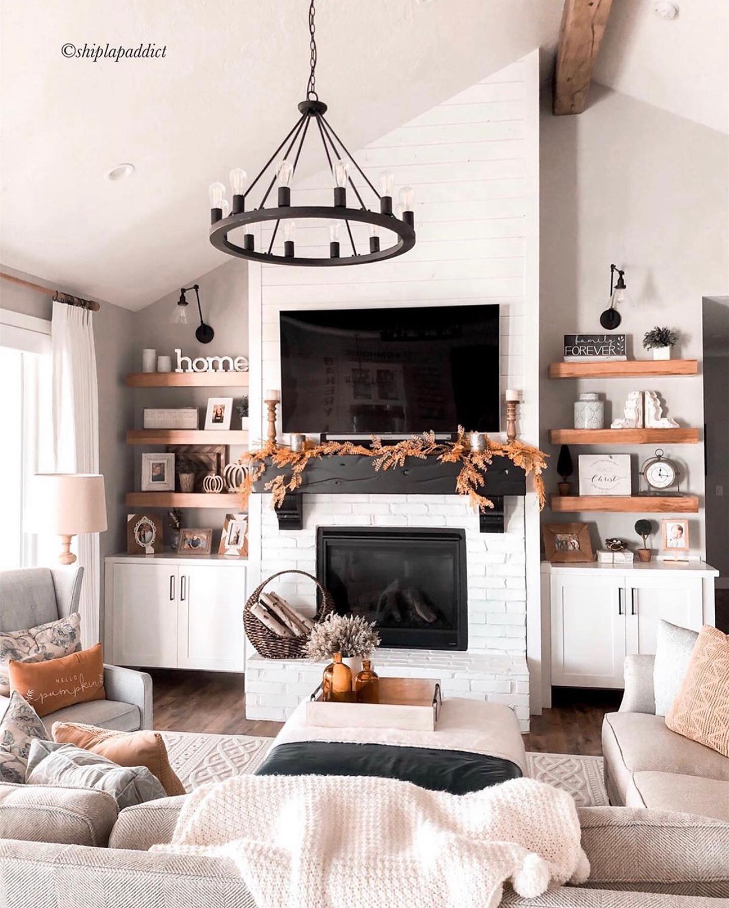 7. Vintage Red Truck Coffee Table Amidst Rustic Charm and Sunlit Serenity