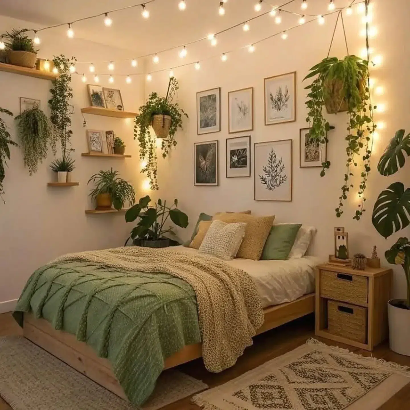 2. Velvet Draped Canopy and Geometric Wall Art Bedroom Fusion