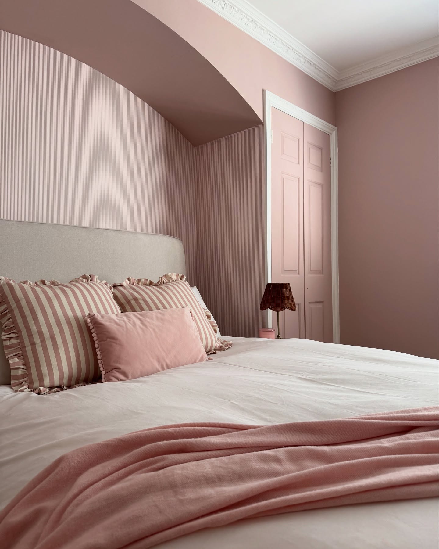 62. Pink Petal Canopy Bed with Starry Night Wallpaper In a Cozy Corner Nook