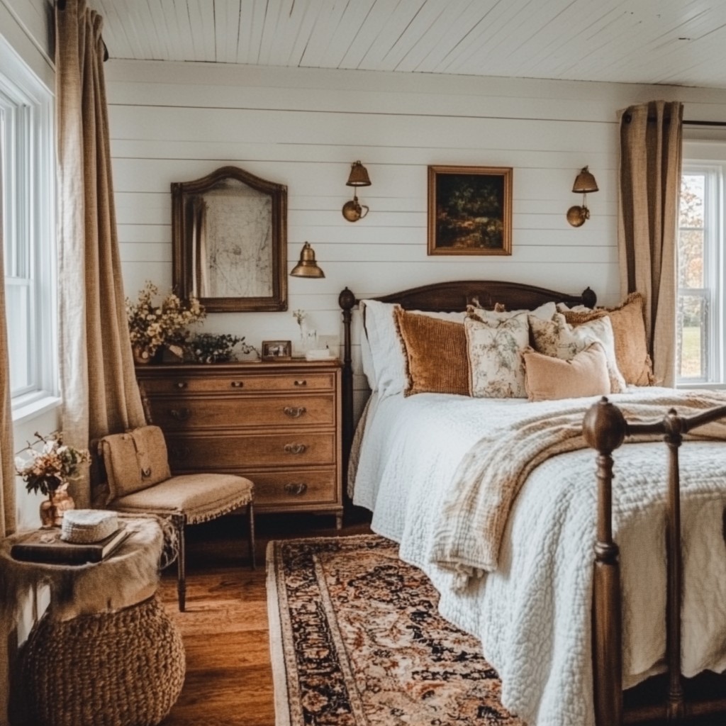 32. the Whimsical Wagon Wheel Headboard with Cozy Patchwork Quilt