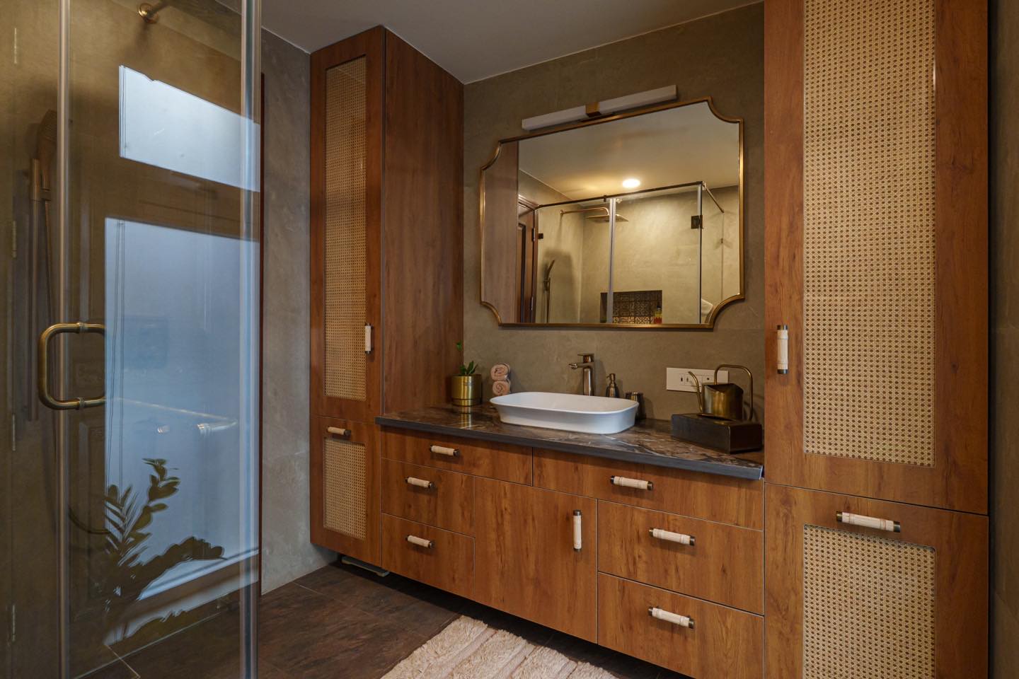 12. Moonlit Marble Waves: a Bathroom Vanity with Curved Edges and Glowing Undercabinet Lights