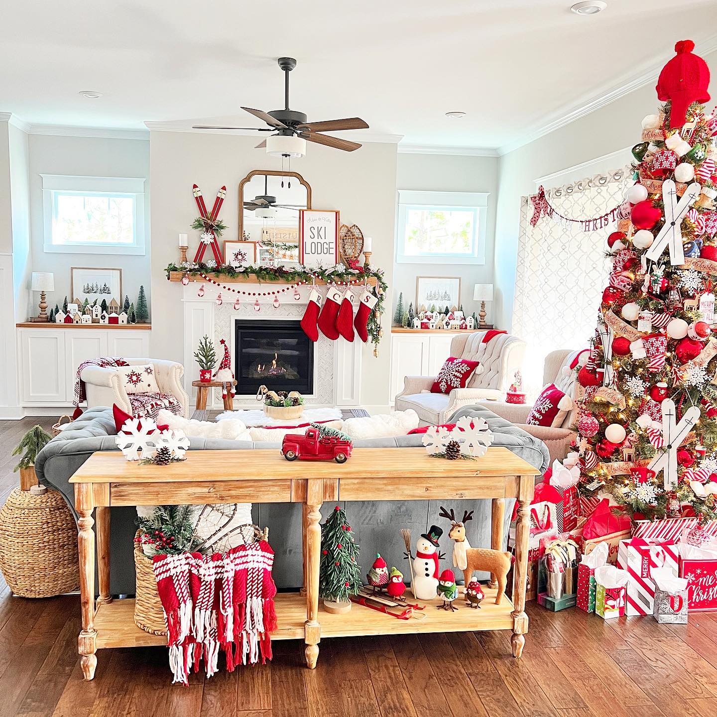 23. Crimson Ribbons and Frosted Pine Cones: a Festive Mantelpiece
