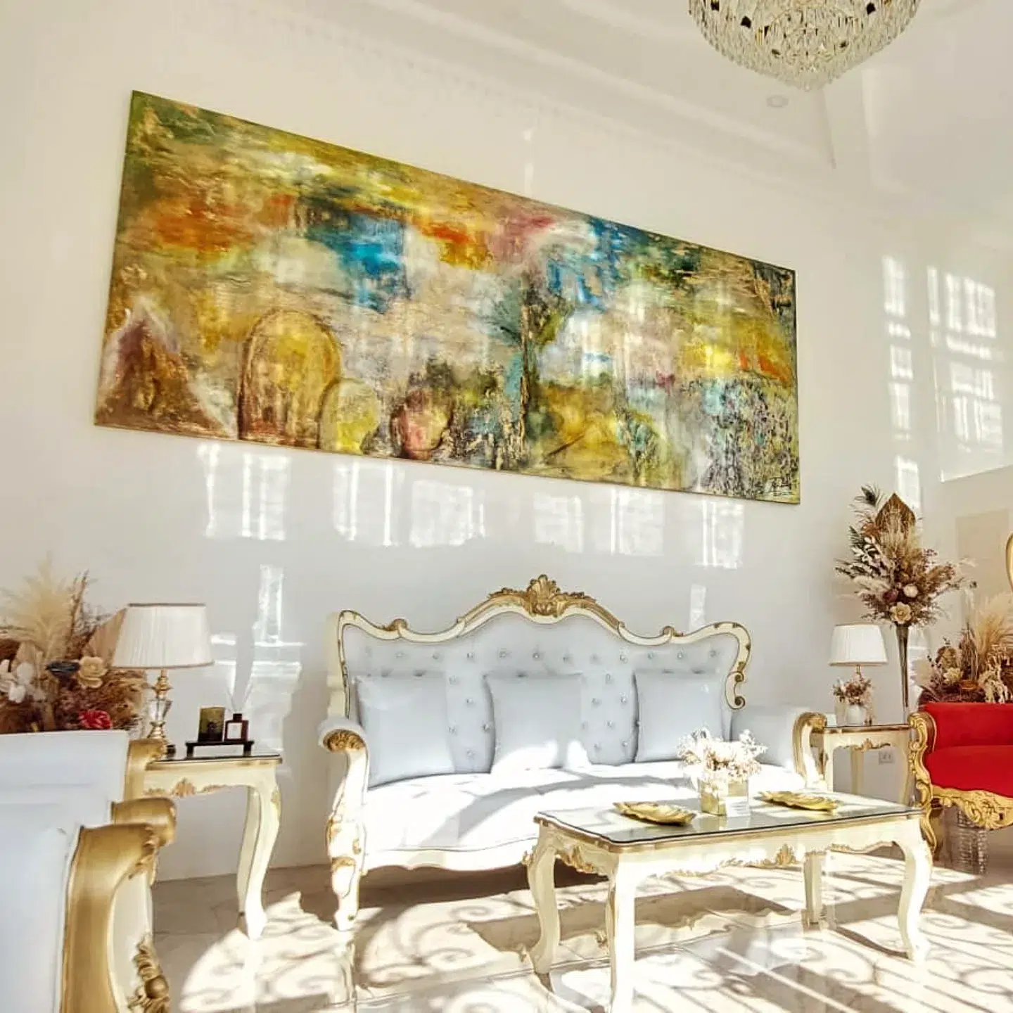 15. Sunlit Serenity: a Macrame Dreamcatcher Above a Minimalist White Sofa