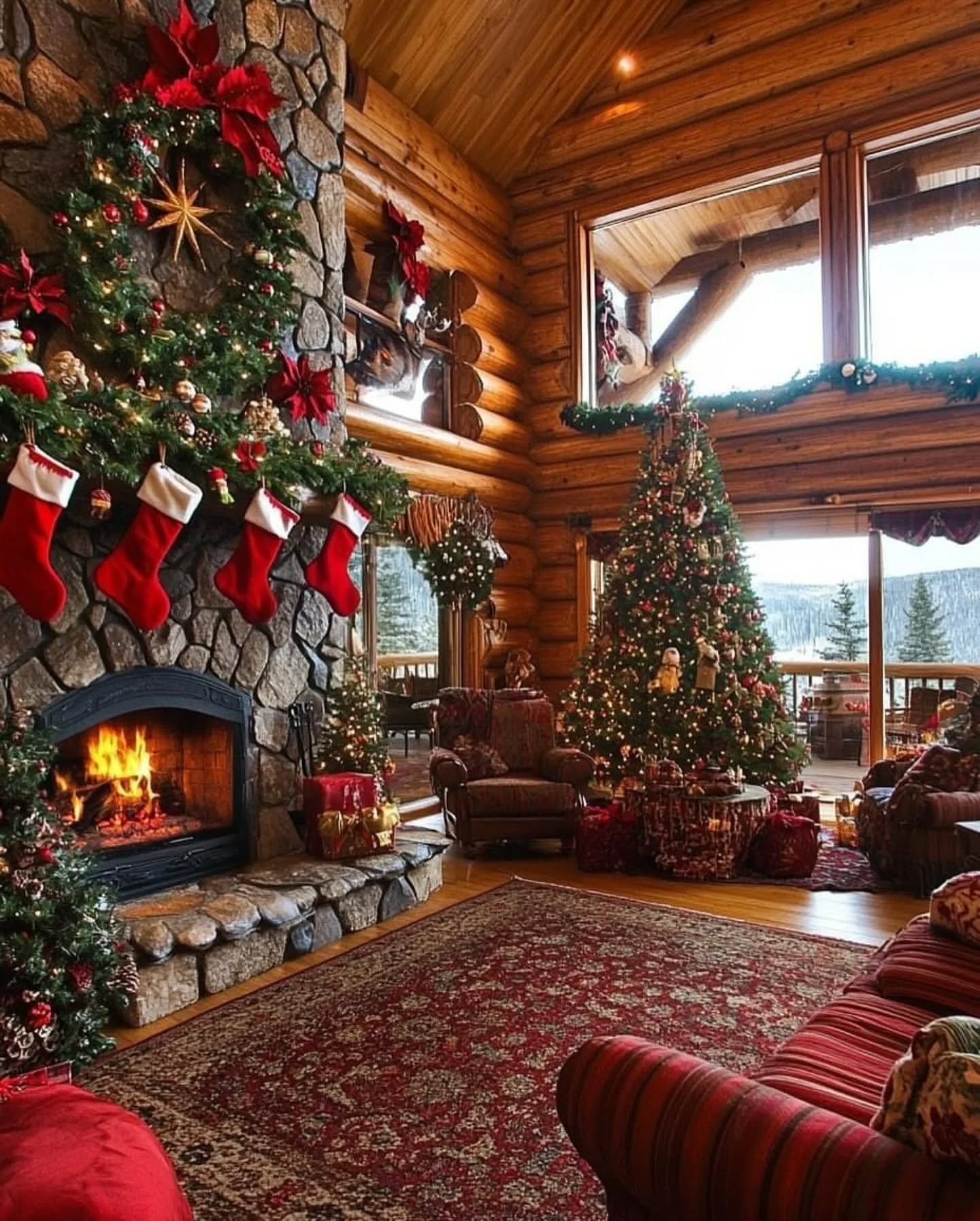 7. Crimson Ribbons and Golden Glow: a Festive Fireplace Mantel