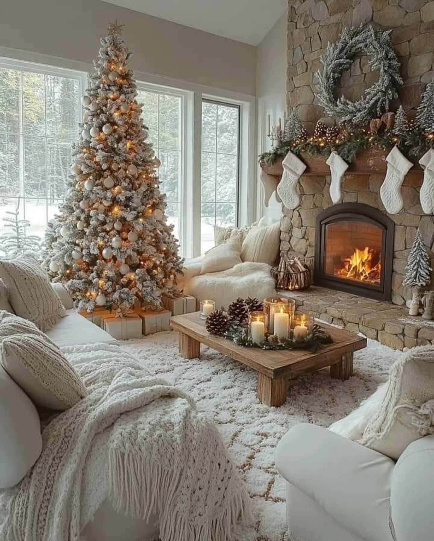 20. Frosted Pinecones and Crimson Ribbons Wreath Delight