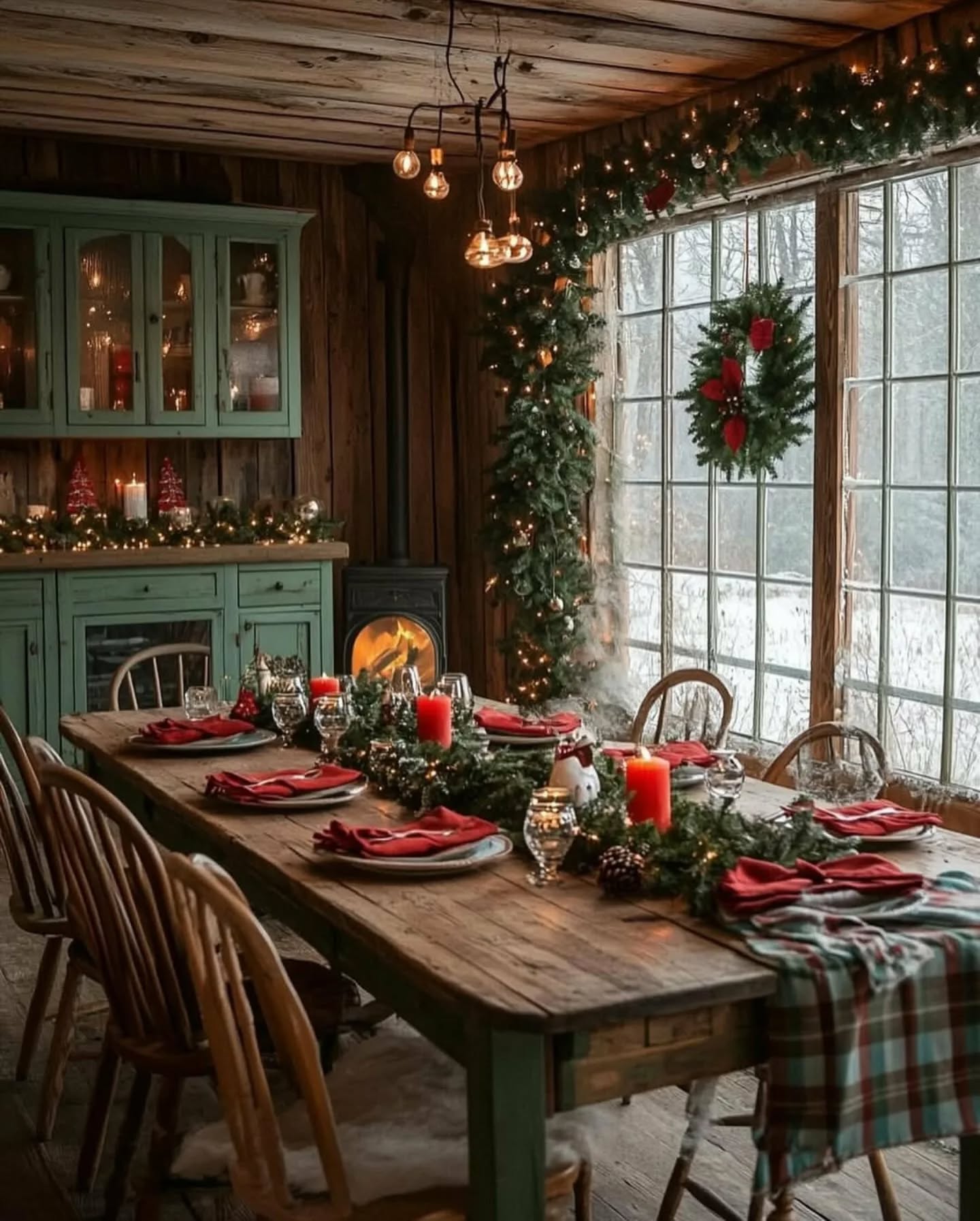 12. Cascading Icicle Lights Over a Frosted Pine Garland with Crimson Baubles