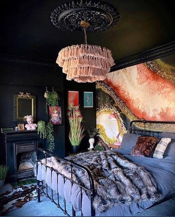 12. Moonlit Moss and Macrame: a Bedside Nook with Hanging Plants and Bohemian Textures