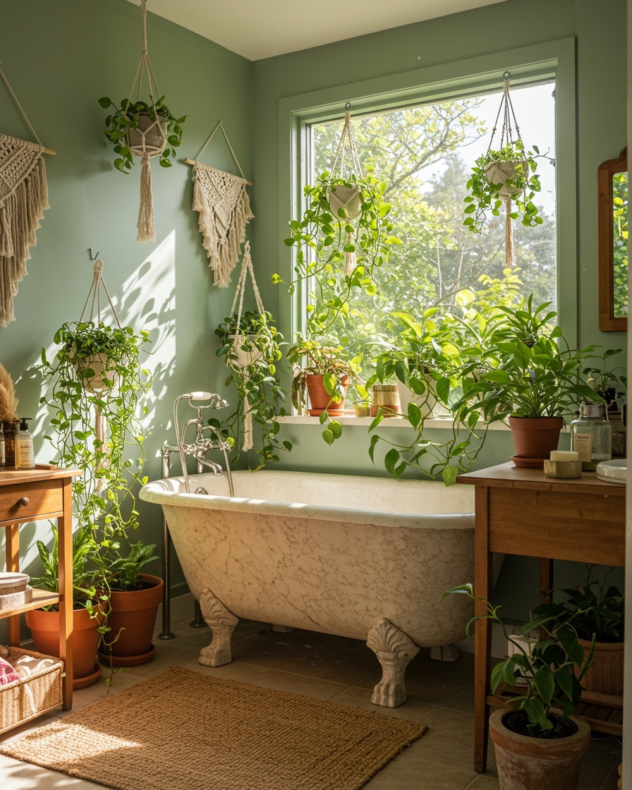 4. the Rustic Charm Of a Weathered Wood Vanity with Hanging Plants