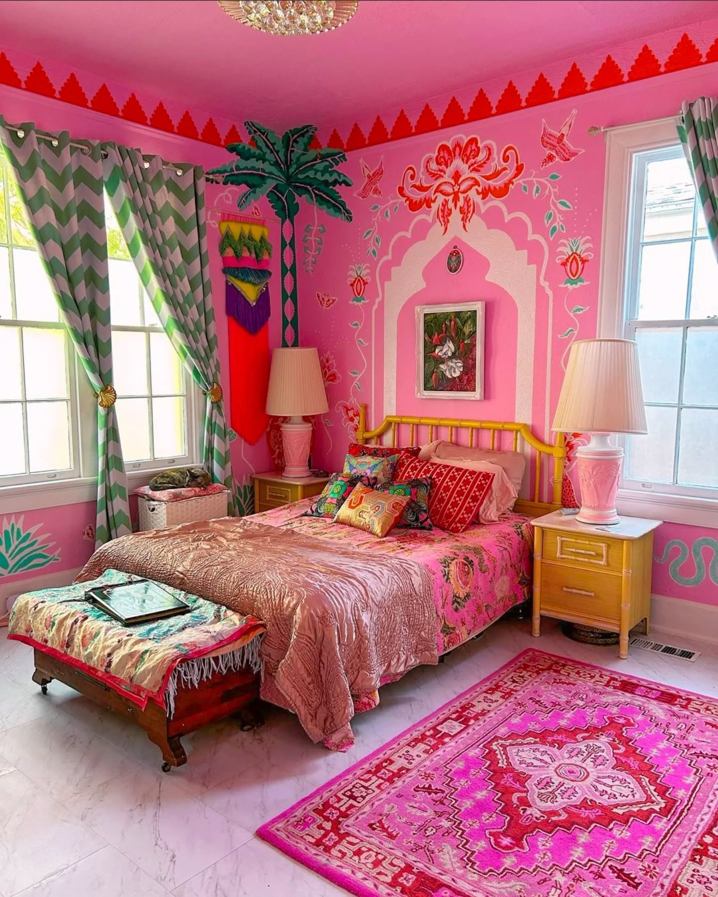 56. the Delicate Dance Of Pink Peonies and Polka Dots on a Canopy Bed