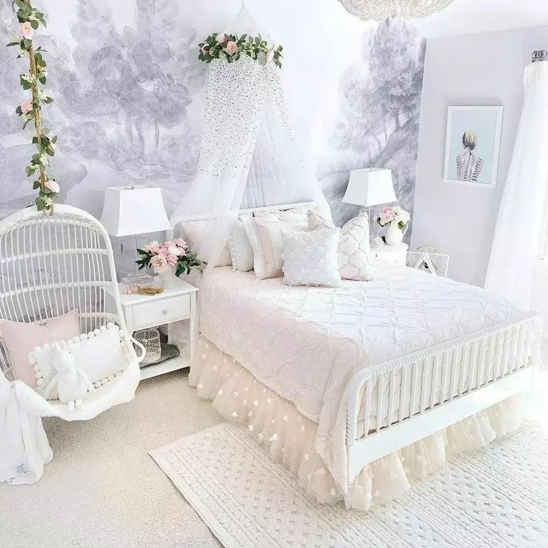 18. Moonlit Serenity: Canopy Bed with Sheer Drapes and Vintage Lace Pillows