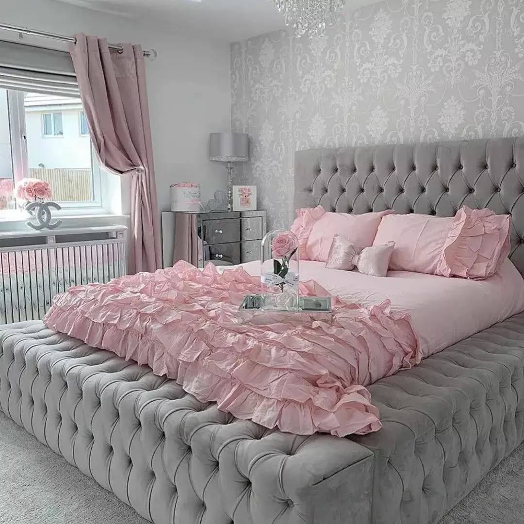 7. Moonlit Garden Canopy Bed with Floral Accents and Soft Lighting
