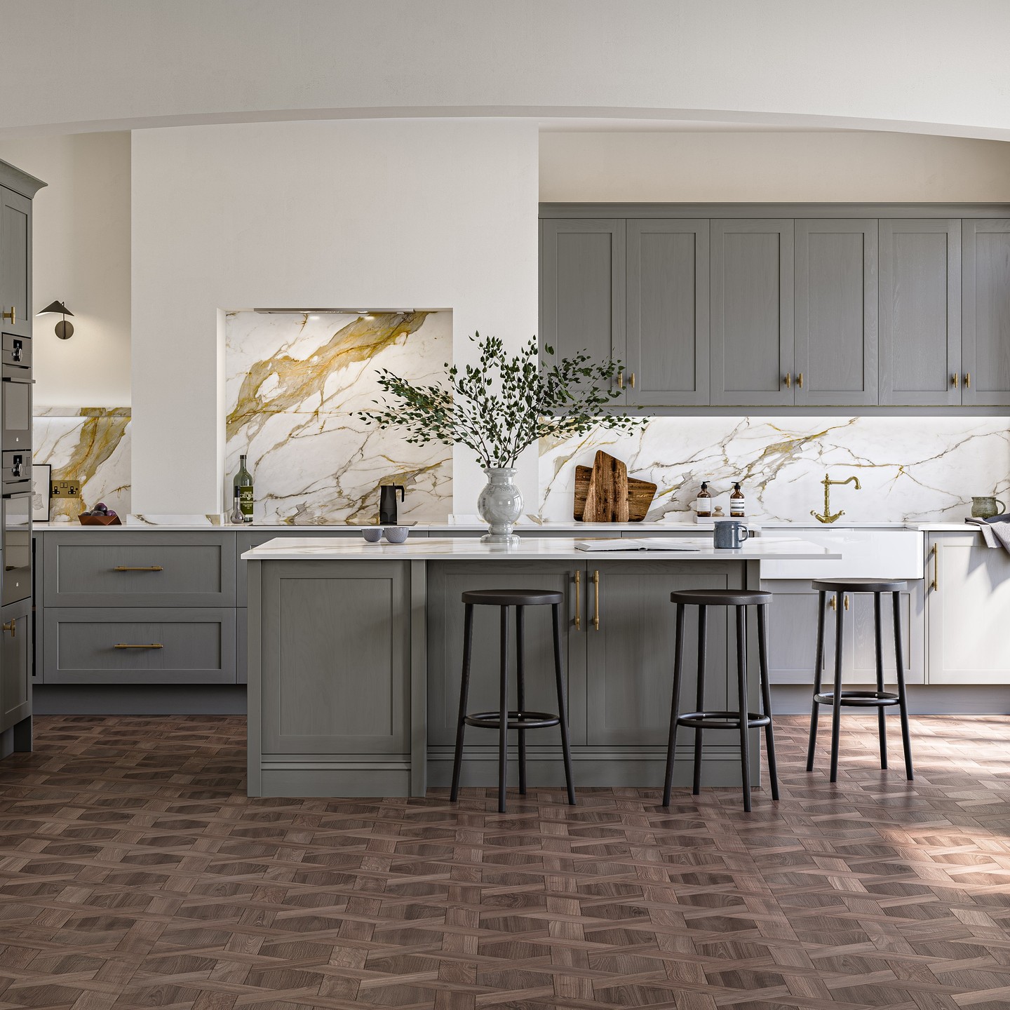 16. a Symphony Of Sage and Brass: Open Shelving with Geometric Precision