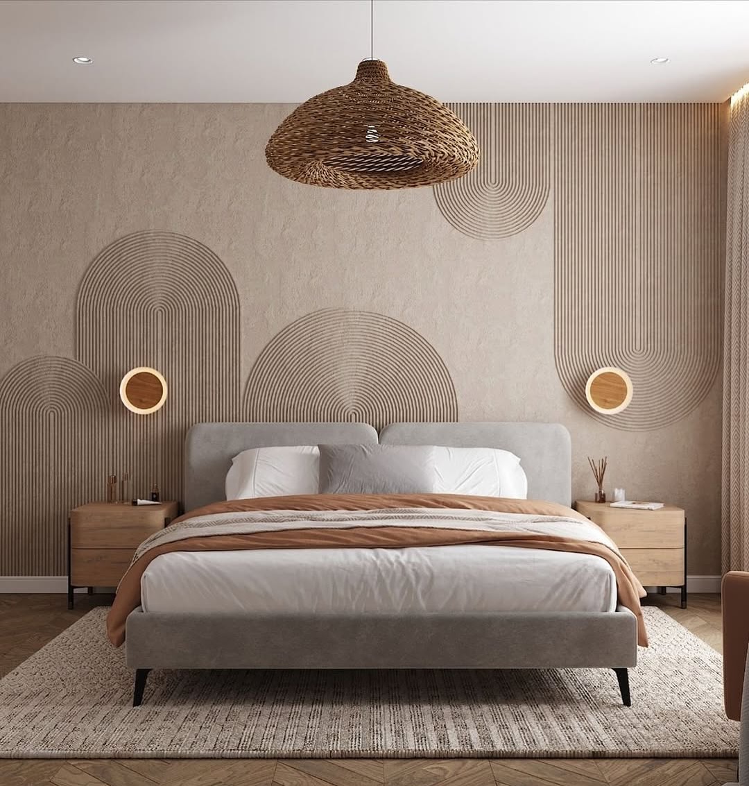 19. Moonlit Lavender and Gold Accent Wall with Floating Bed Haven