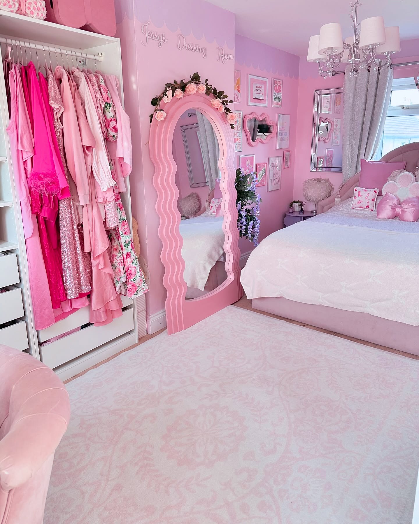 30. a Ballet Slipper Pink Canopy Bed with Crystal Chandelier Accents