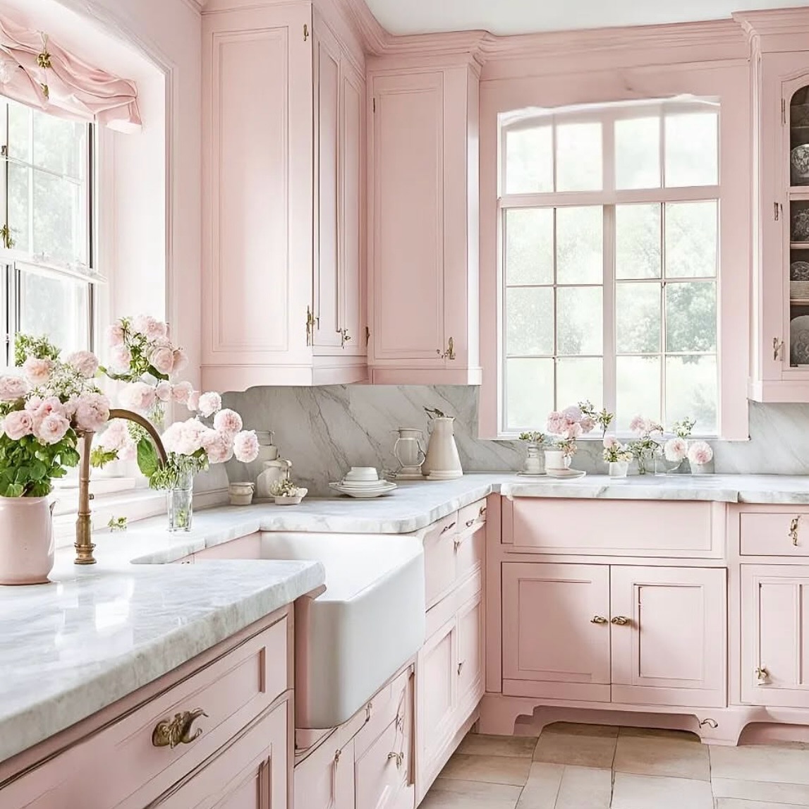 36. Vibrant Fuchsia Cabinets with Copper Accents and Botanical Wall Art