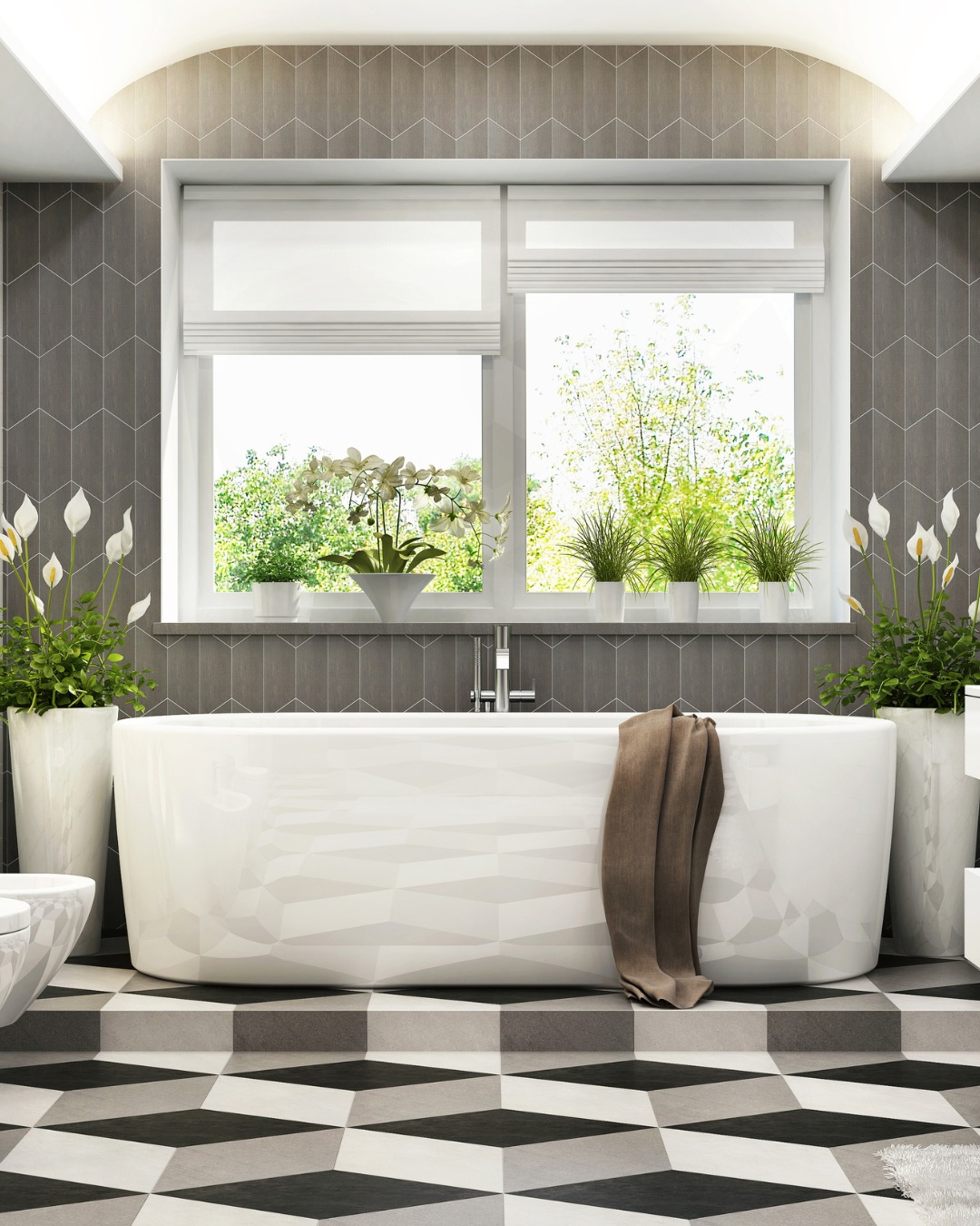 18. Copper Cascade: the Luxurious Bathroom with a Floating Vanity and Sunken Tub