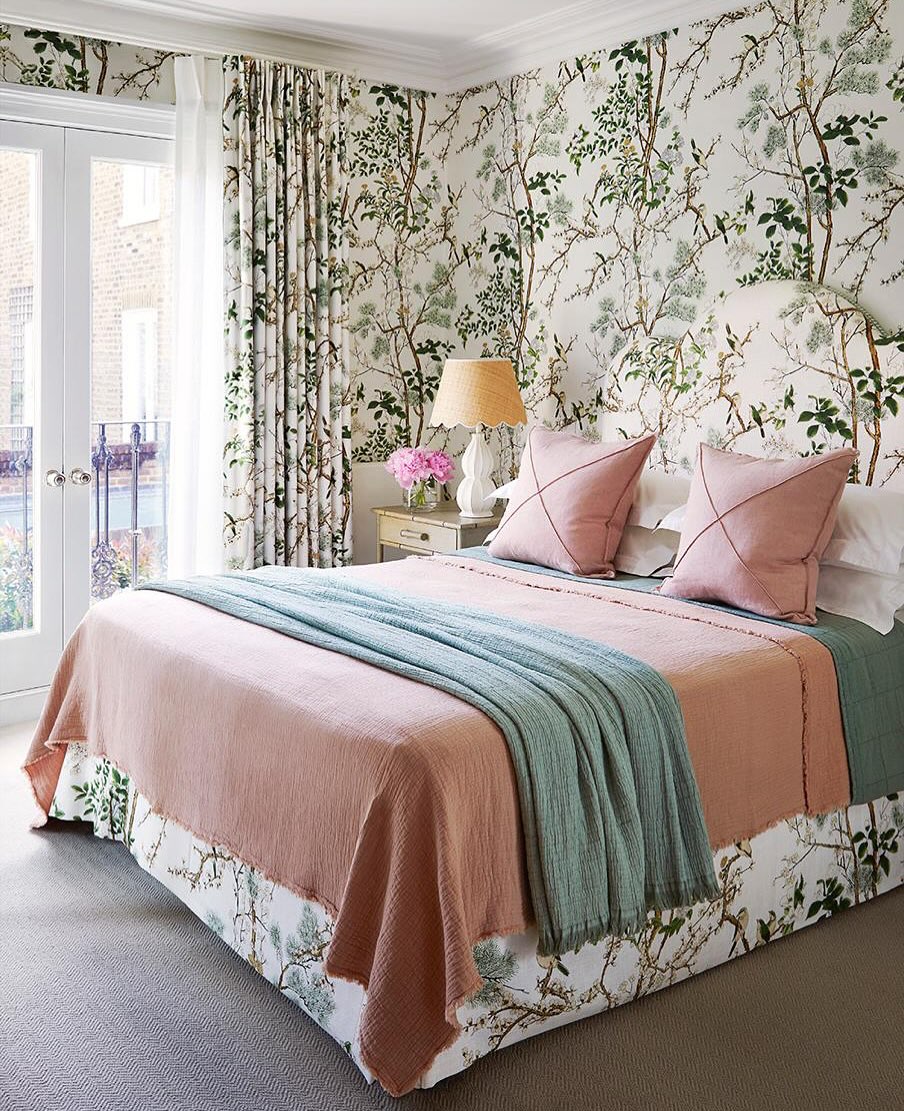 13. Moonlit Lavender and Gold Accent Wall Bedroom with Cozy Nook