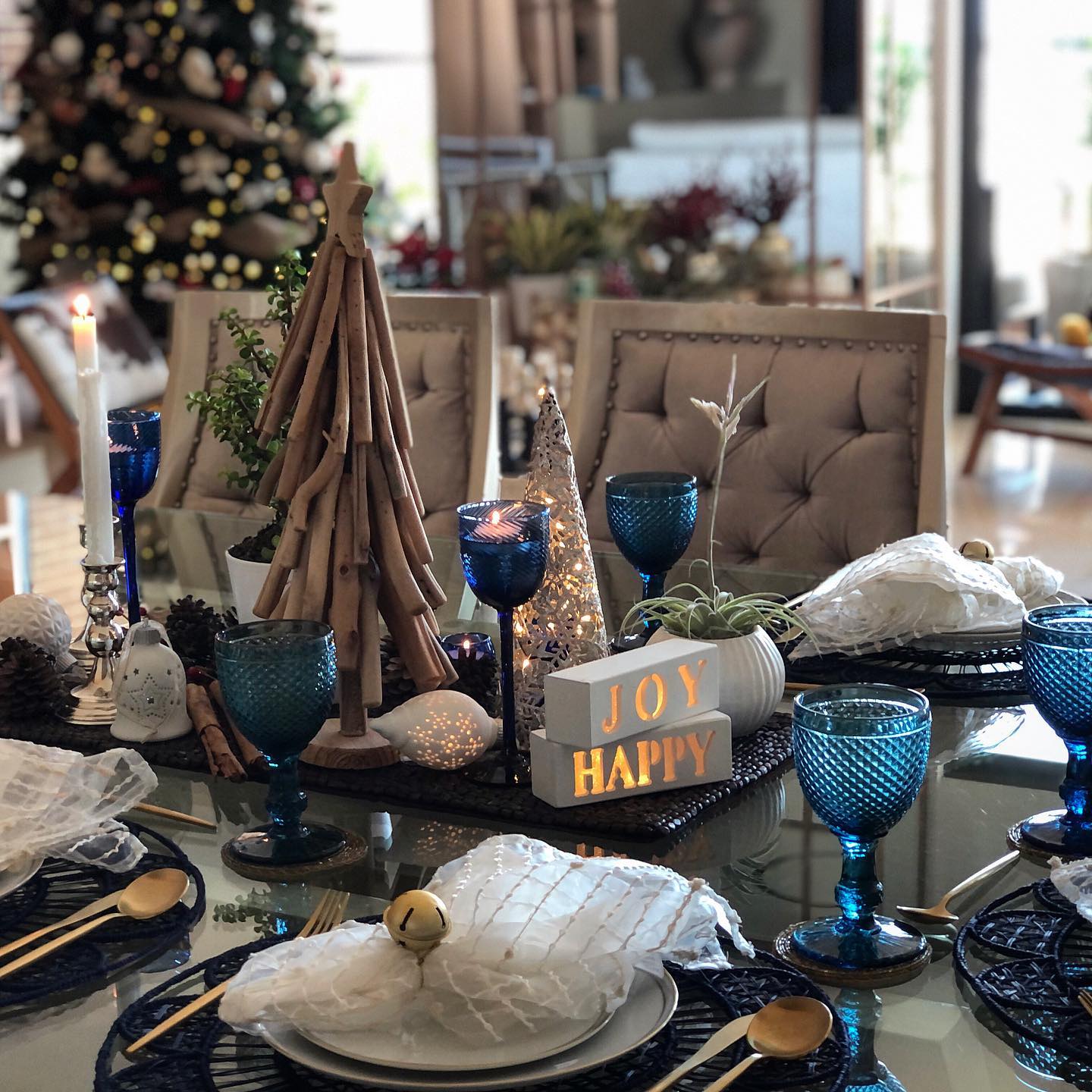 25. Frosted Pine Cones and Crystal Icicles In Cobalt Blue Ornaments