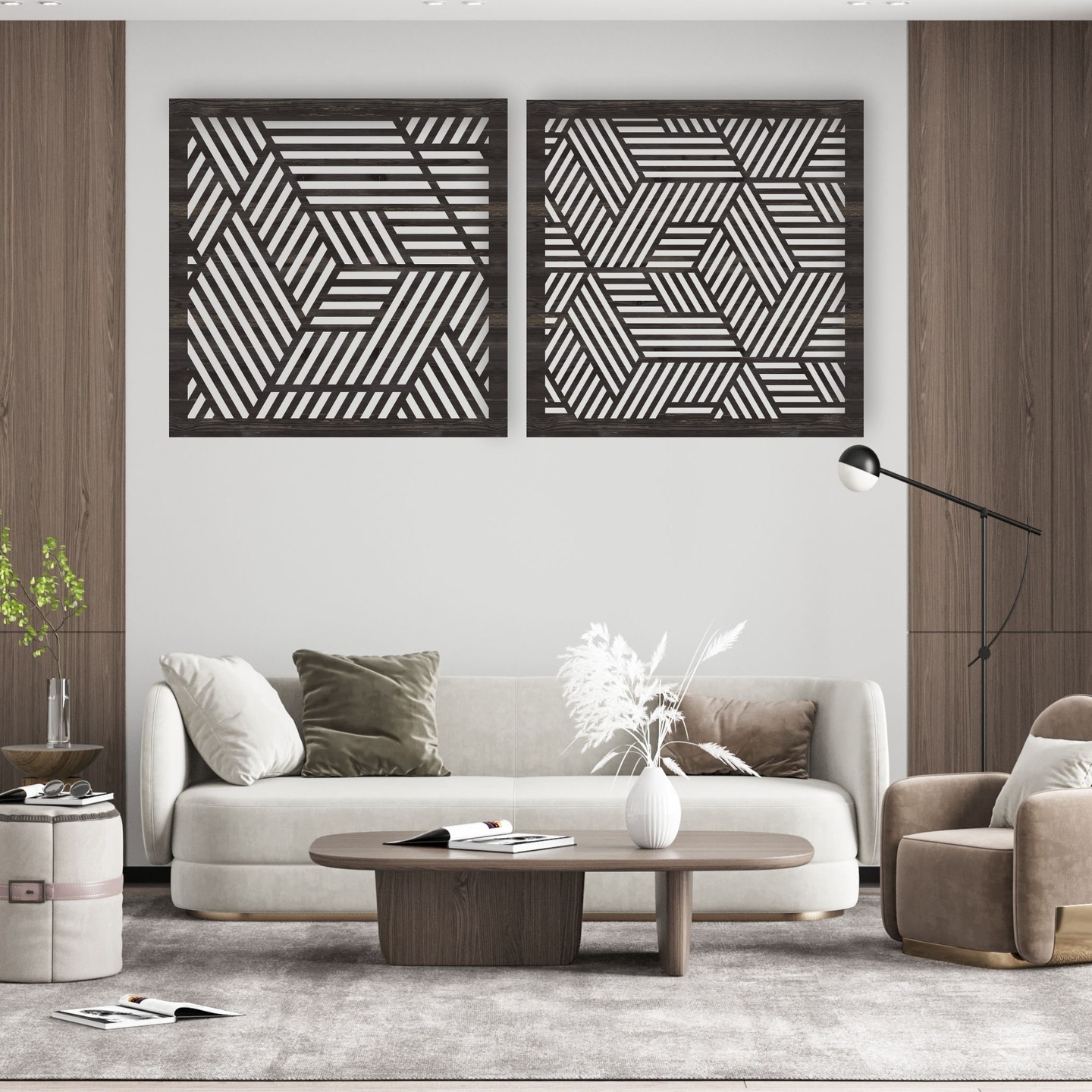 2. Vibrant Geometric Fusion with Tropical Leaves on a Cerulean Canvas
