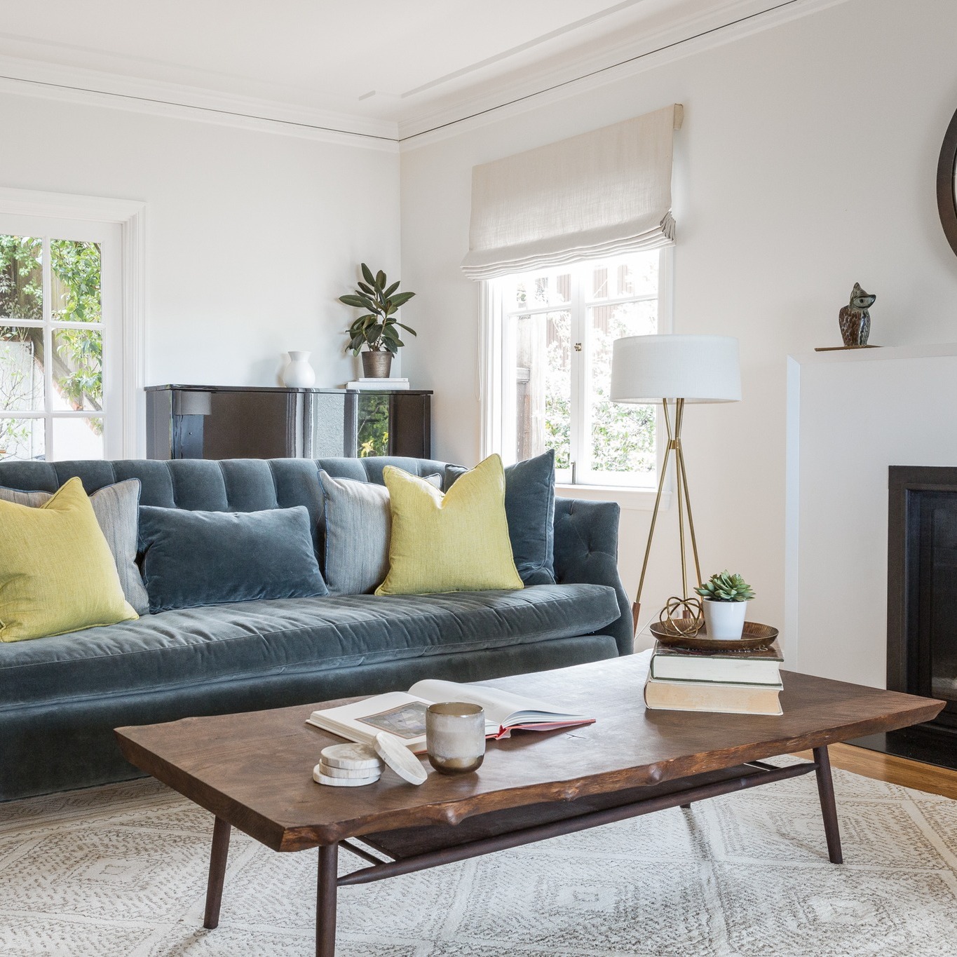 49. a Symphony Of Teal and Wood with a Floating Bookshelf