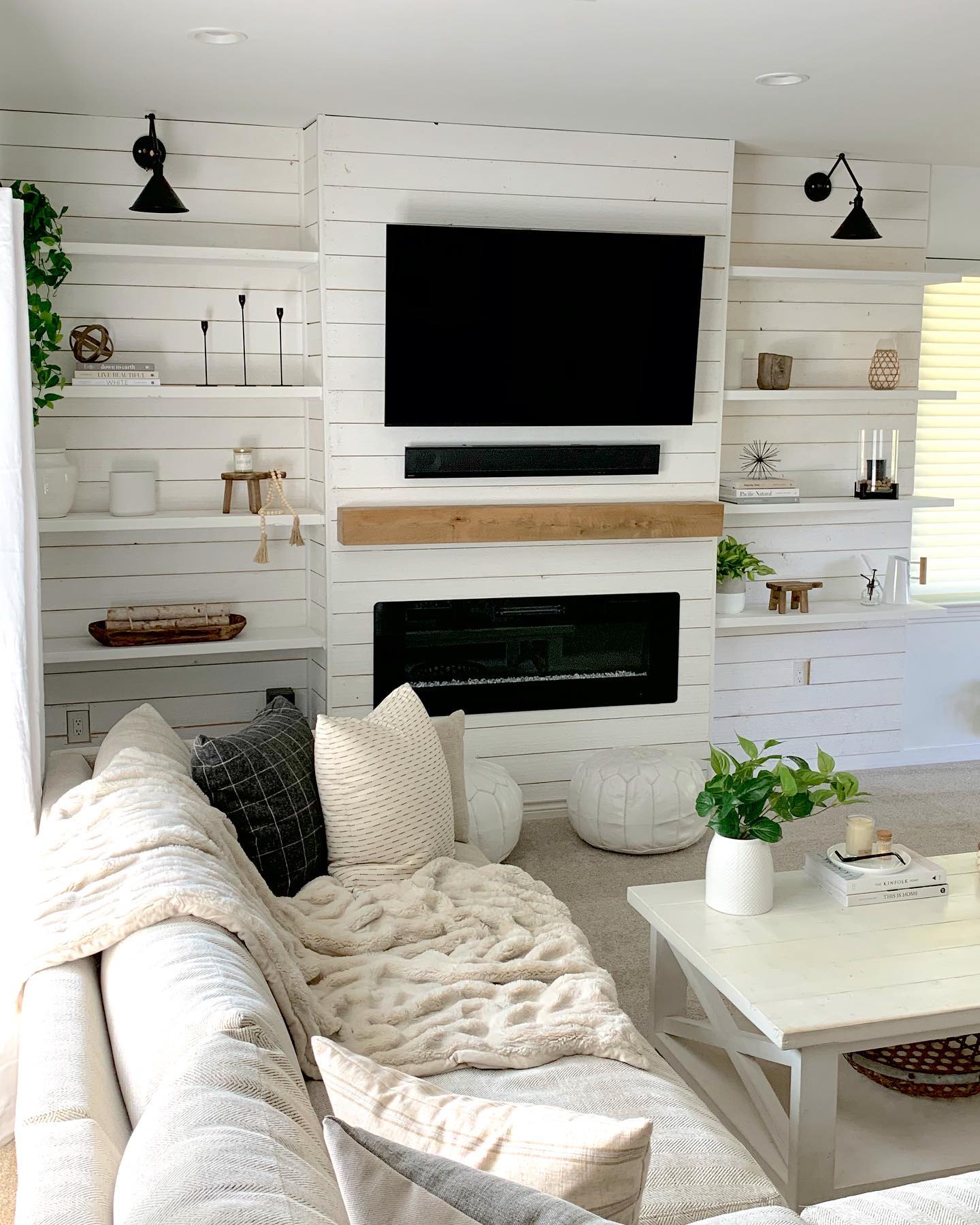 28. Vintage Milk Can Table and Rustic Wood Bench In Sunlit Farmhouse Living Room