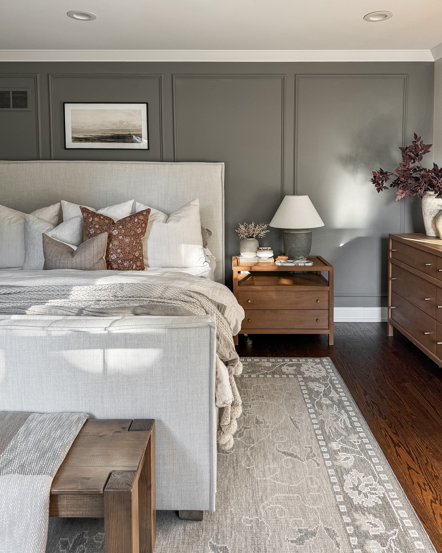 43. Soft Whisper Of Taupe and Ivory: a Bedside Table with Geometric Intrigue