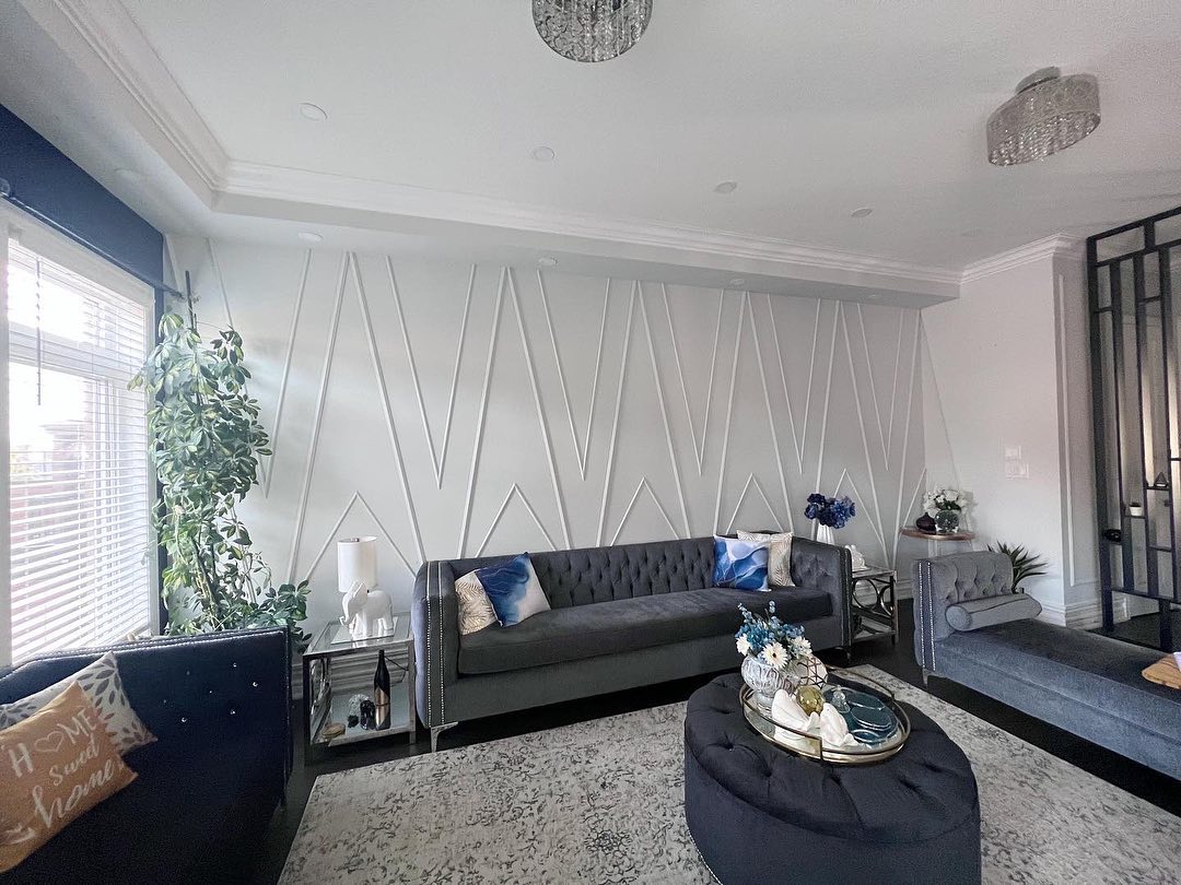 37. the Sapphire Velvet Wall with Geometric Gold Accents