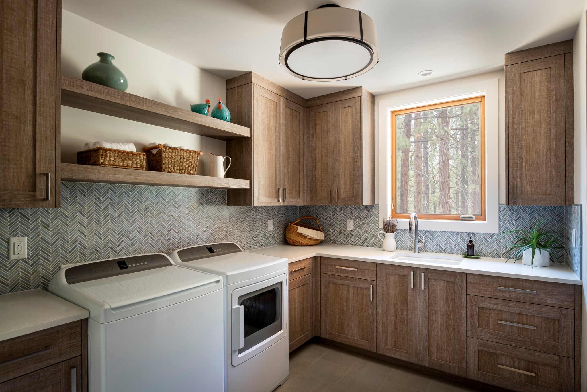 1. Cascading Copper Pans and White Beadboard Delight