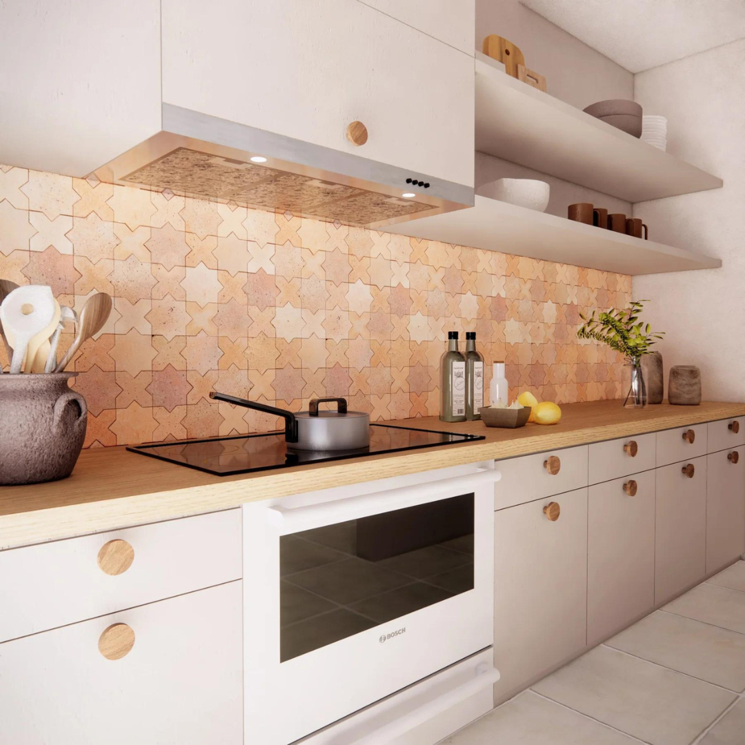 45. Midnight Mosaic: Black Hexagonal Tiles with White Grout and Copper Accents