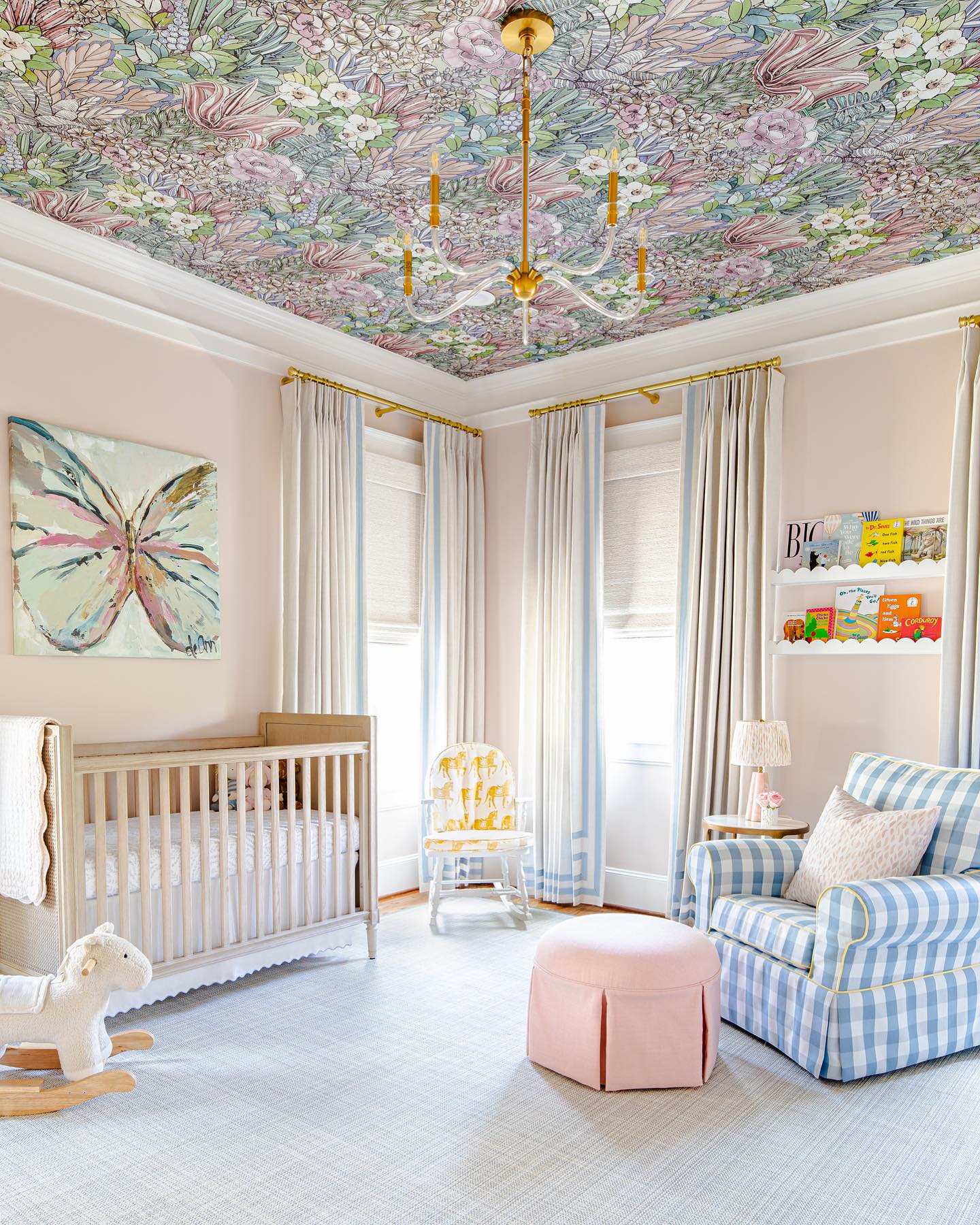 15. Twinkling Starlight Canopy Over Vintage Rocking Horse Crib