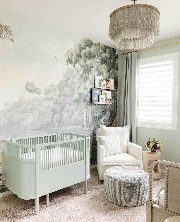 9. Soft Mossy Greens and Geometric Delight In a Modern Nursery
