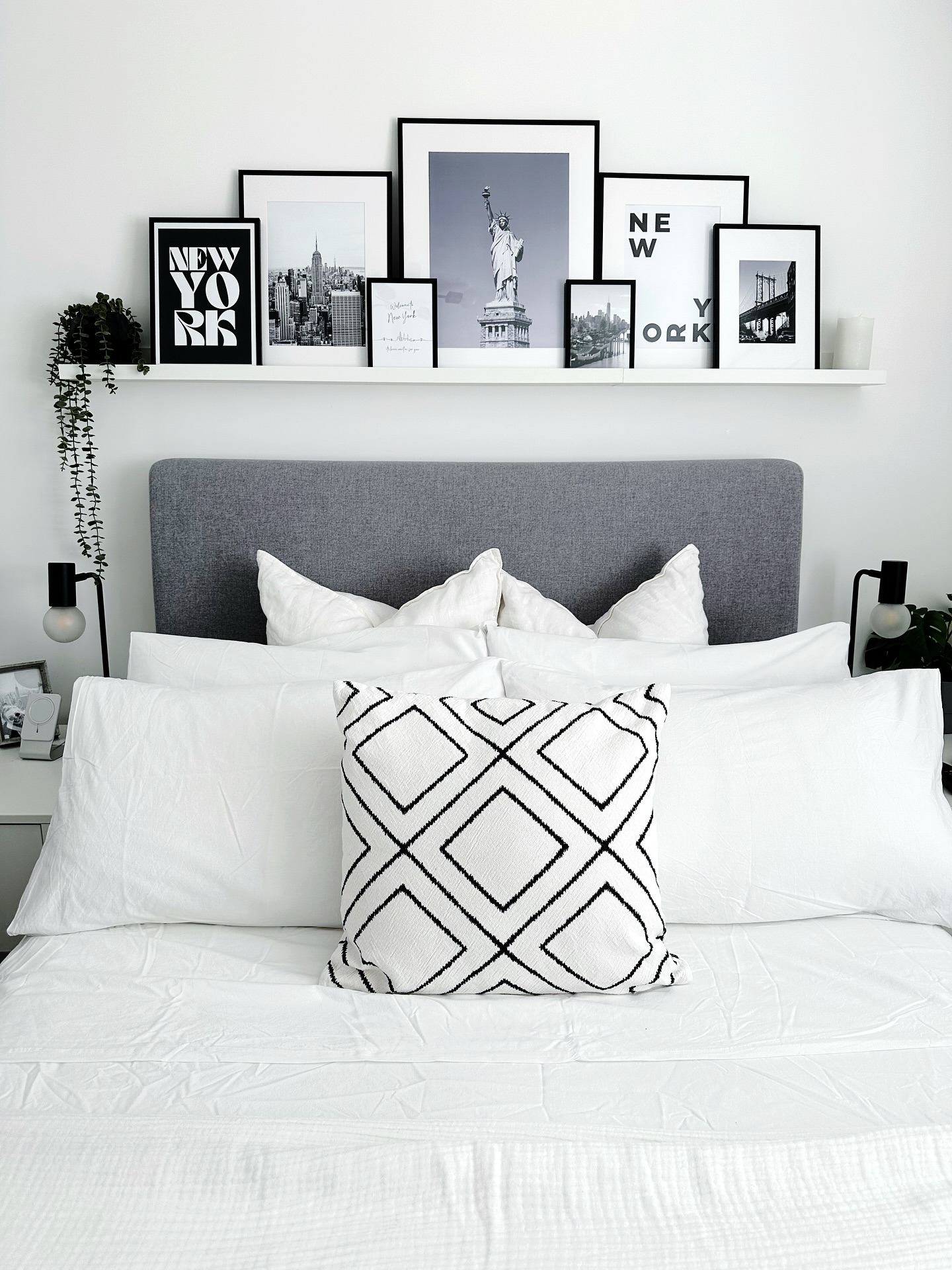 33. Moonlit Serenity: a Bedside Lamp Casting a Gentle Glow on Dove Grey Walls