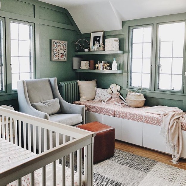 49. Soft Moss Blanket and Woven Sunlight Crib In Sage Green Nursery