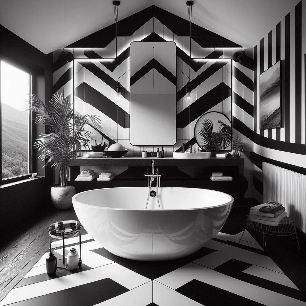 8. Black and White Mosaic Tiles Meet Geometric Shadows