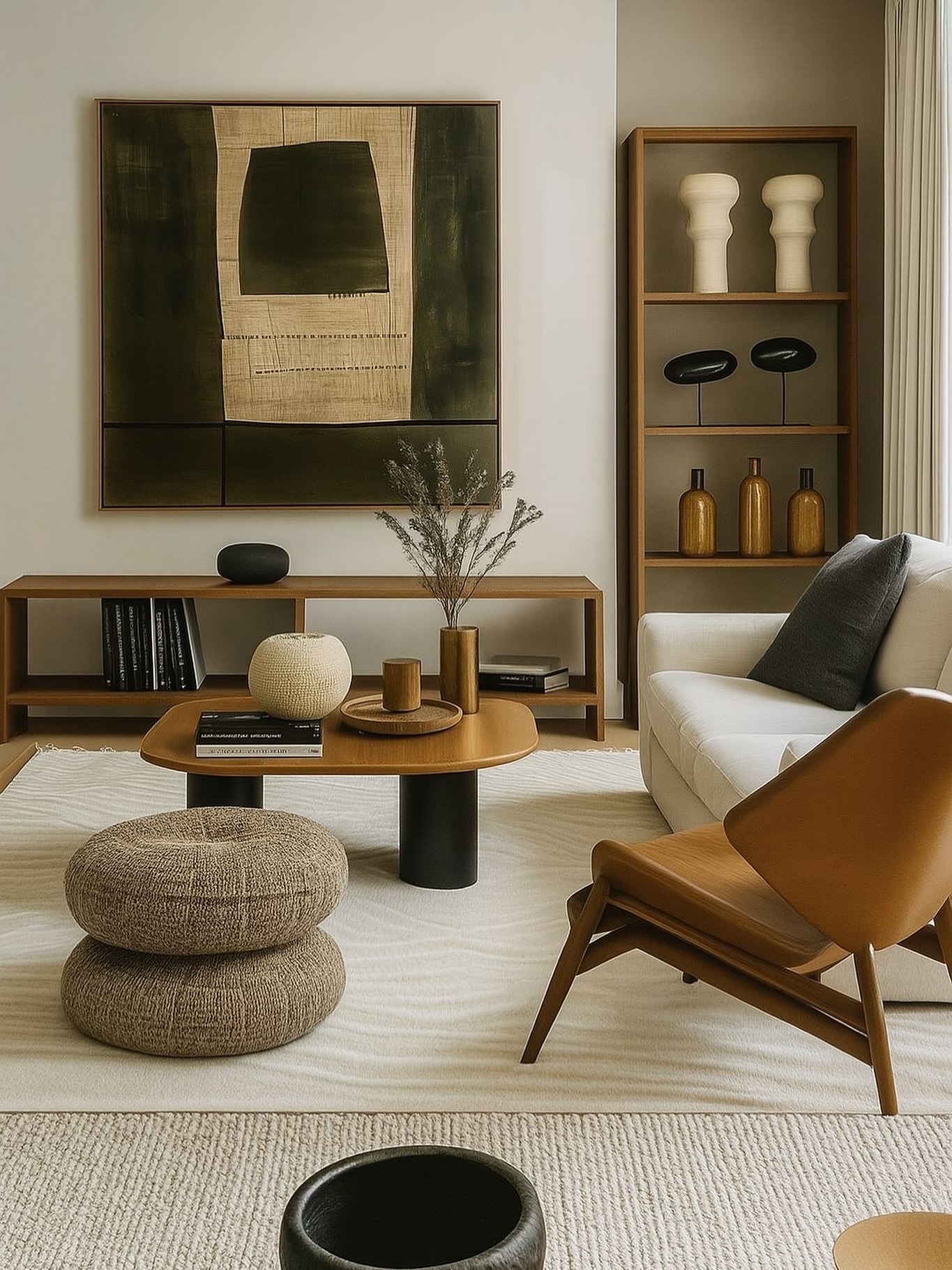 10. Geometric Harmony: Intersecting Lines and Soft Curves In a Minimalist Living Room
