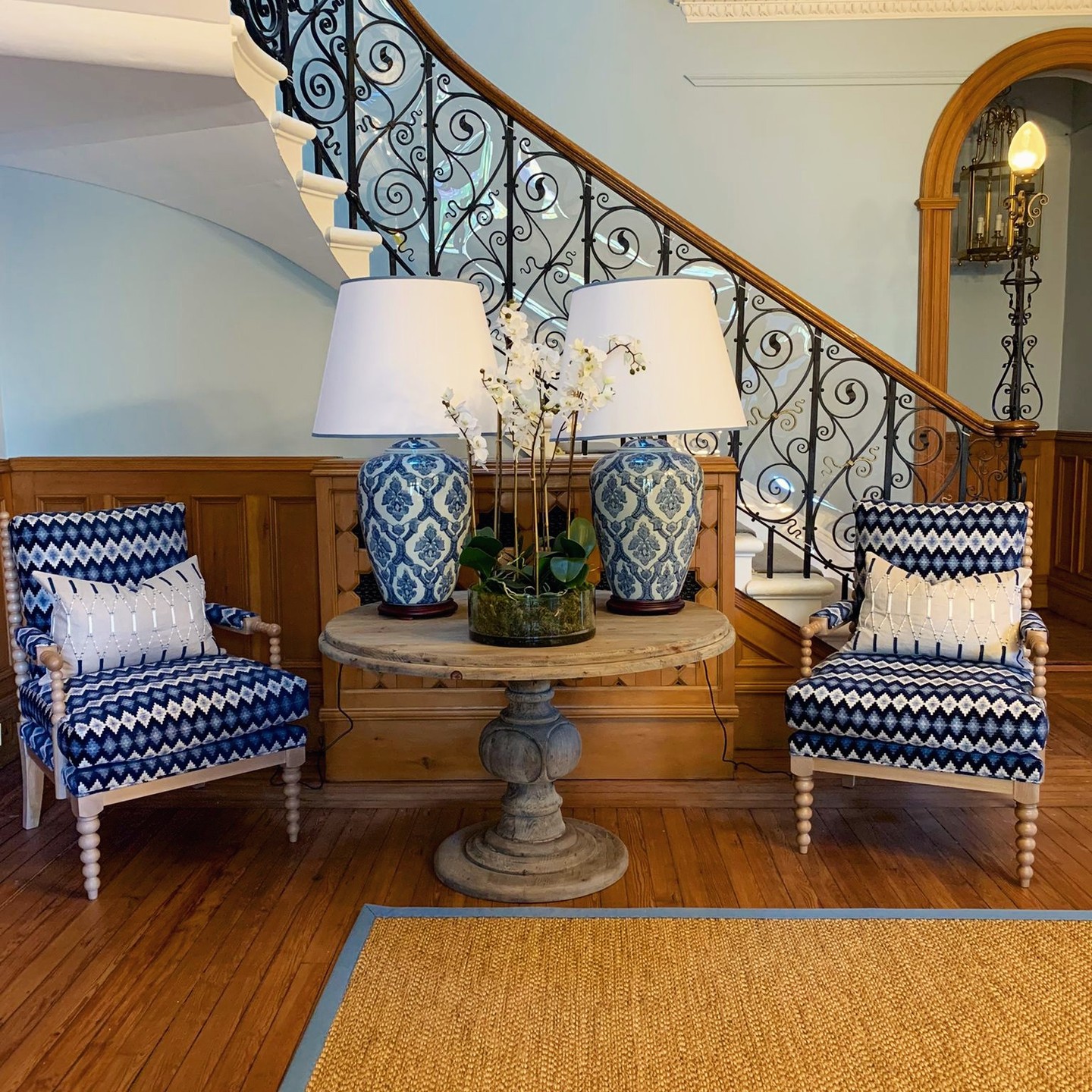 26. Velvet Curtains and Mosaic Tiles: a Regal Entrance Fusion
