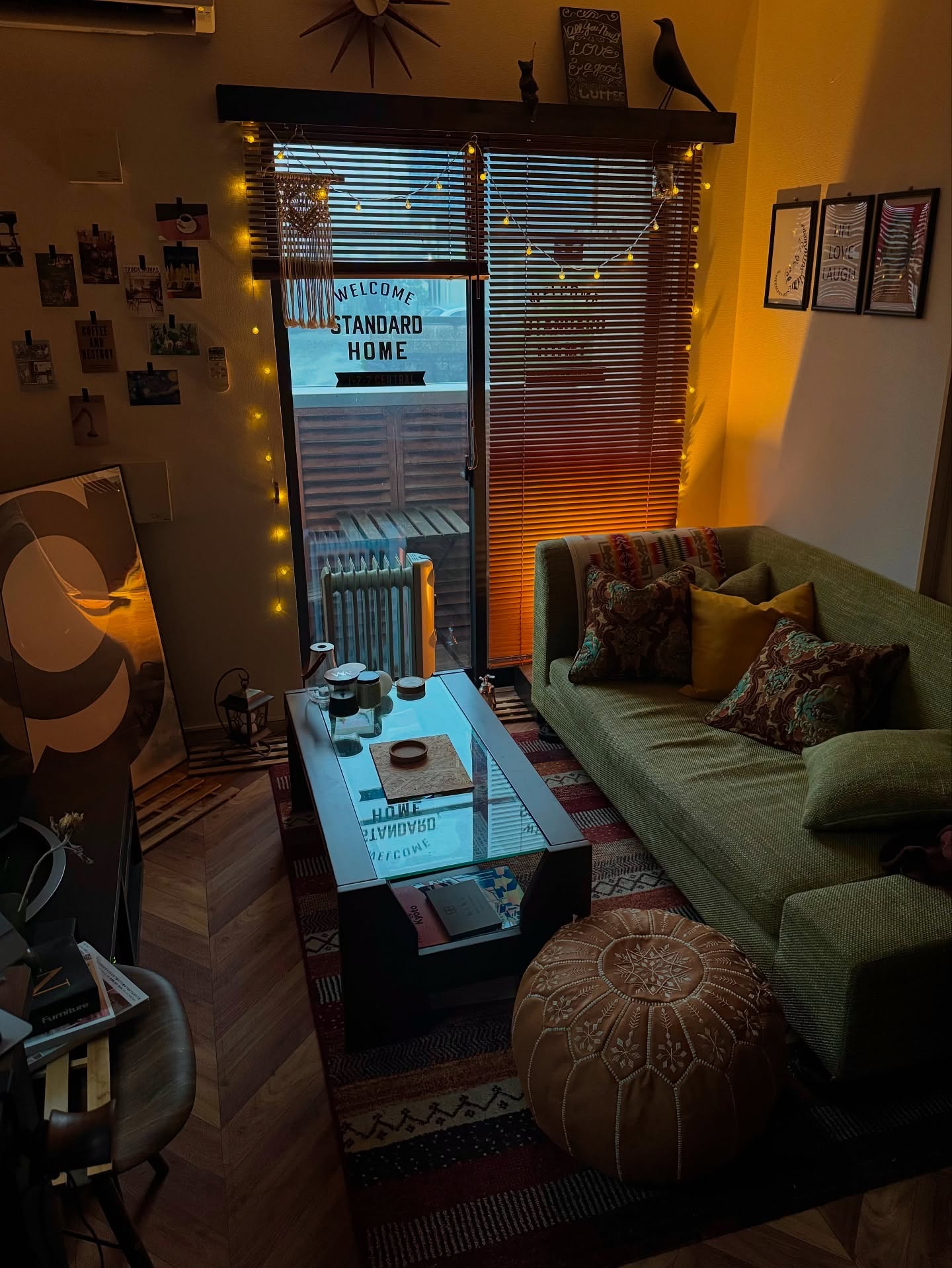 28. Cozy Nook with Amber Glow and Geometric Throw Pillows