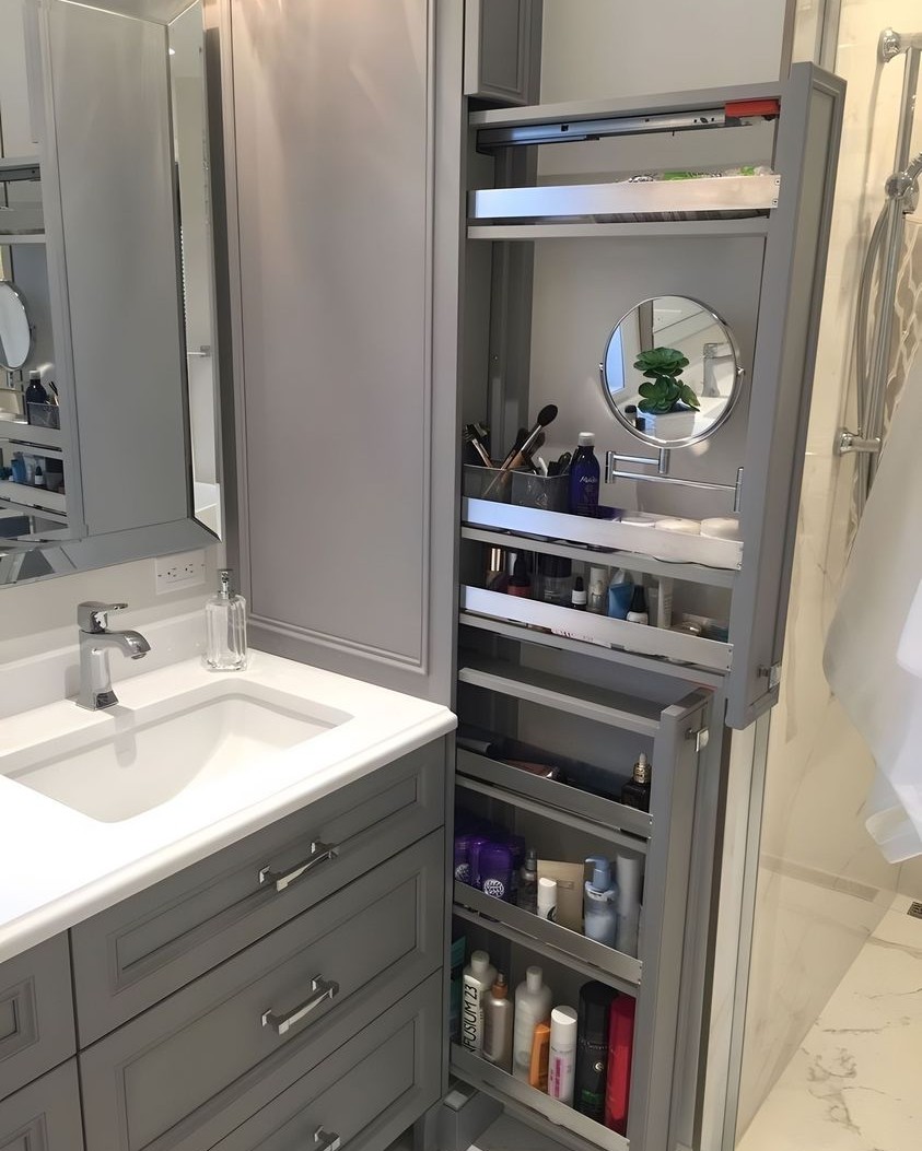 14. Under-sink Oasis: a Floating Shelf with Geometric Towel Hooks