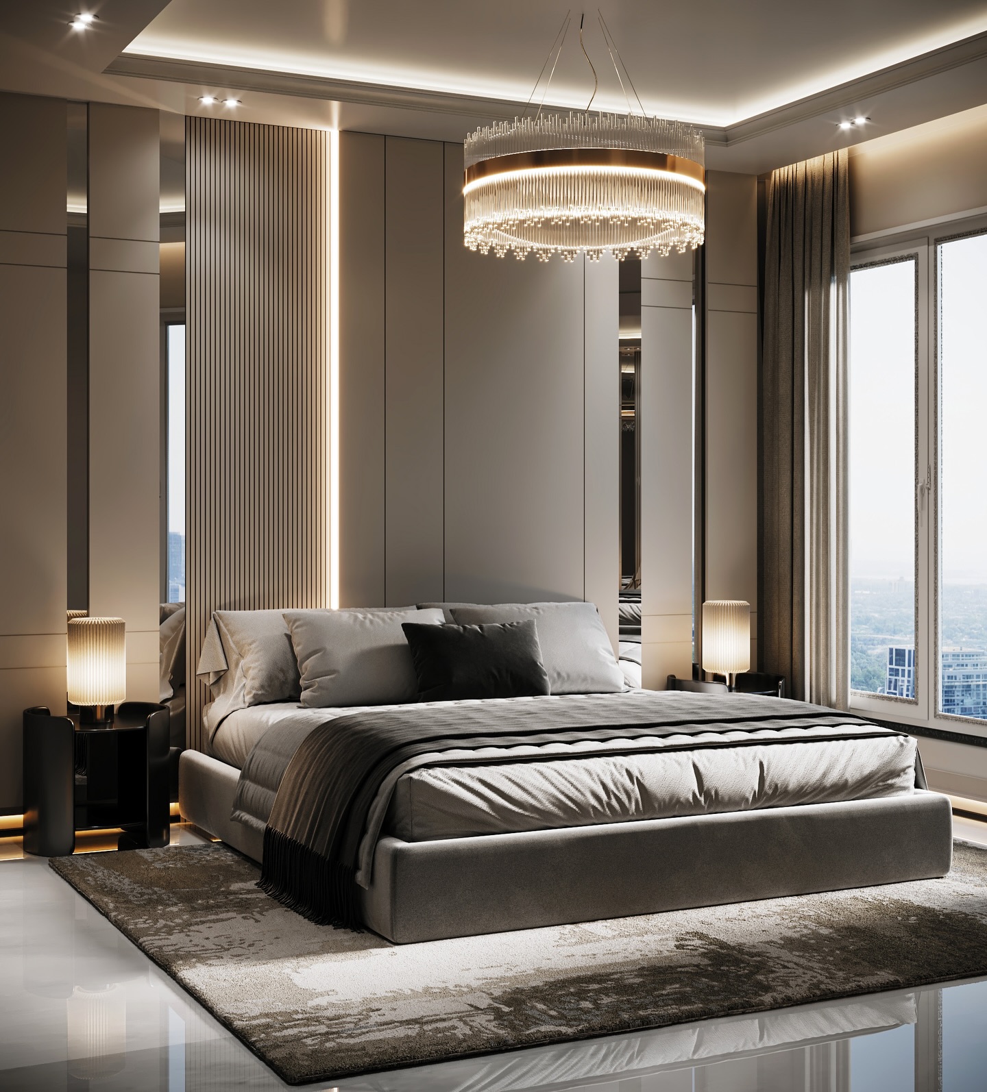 10. Moonlit Serenity: Silver Accents and Geometric Patterns In Bedding Design