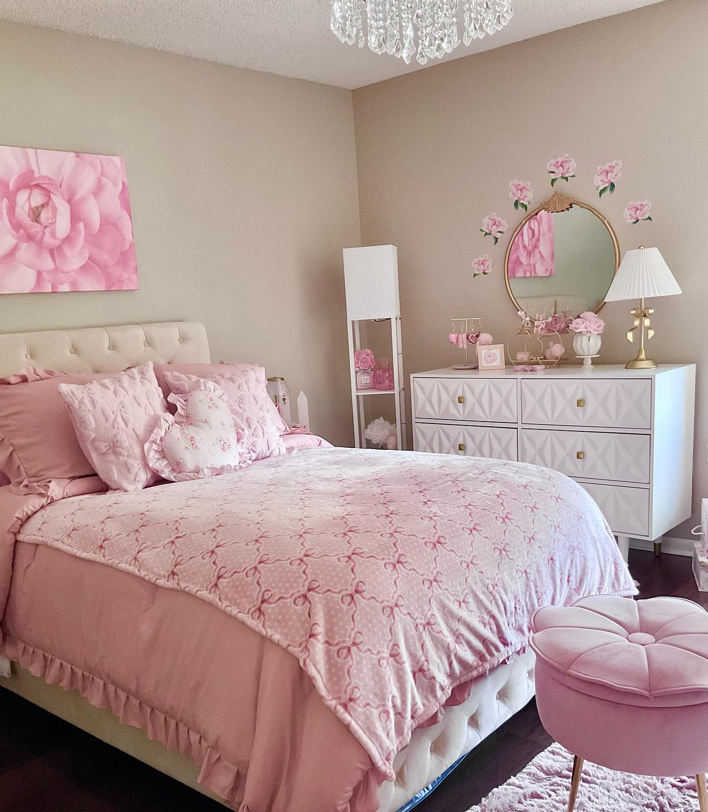 36. a Canopy Of Pink Ruffles Over a Bedside Castle