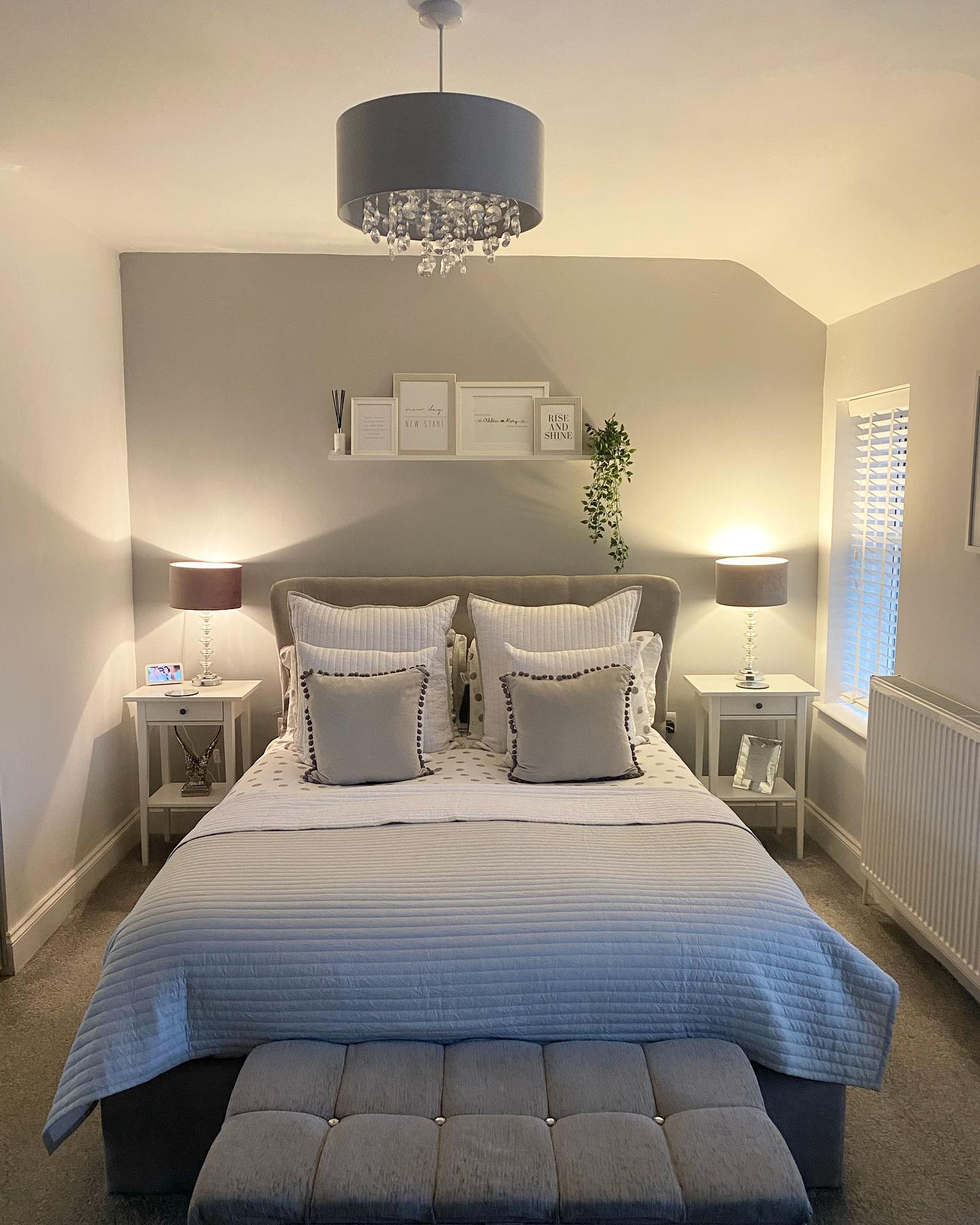 20. Moonlit Serenity: a Bedside Lamp Casting Shadows on Pewter Walls