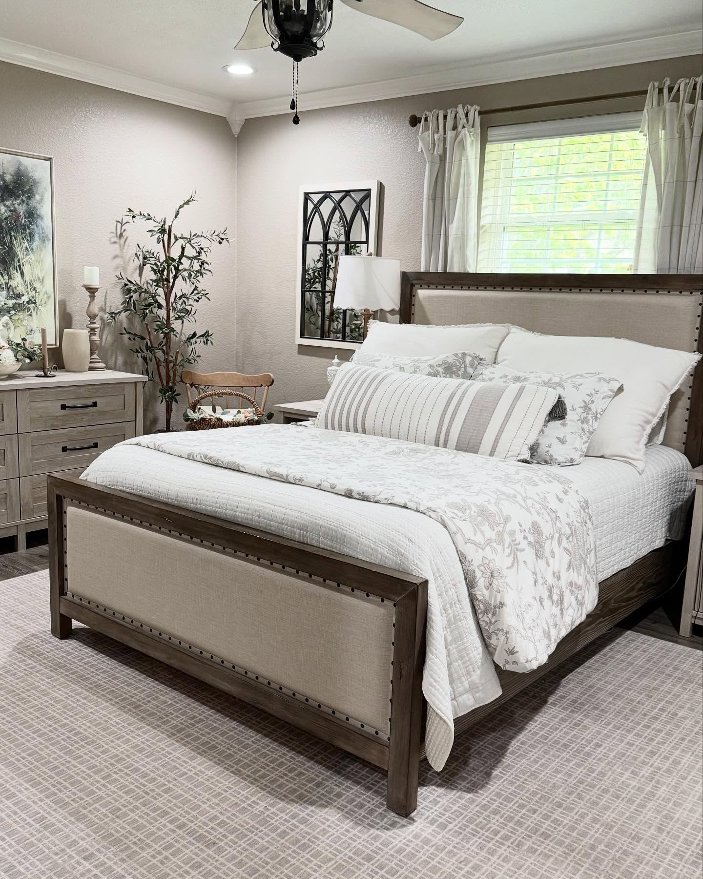 29. Woven Willow Basket Lampshade and Barn Door Accent Wall Bedroom