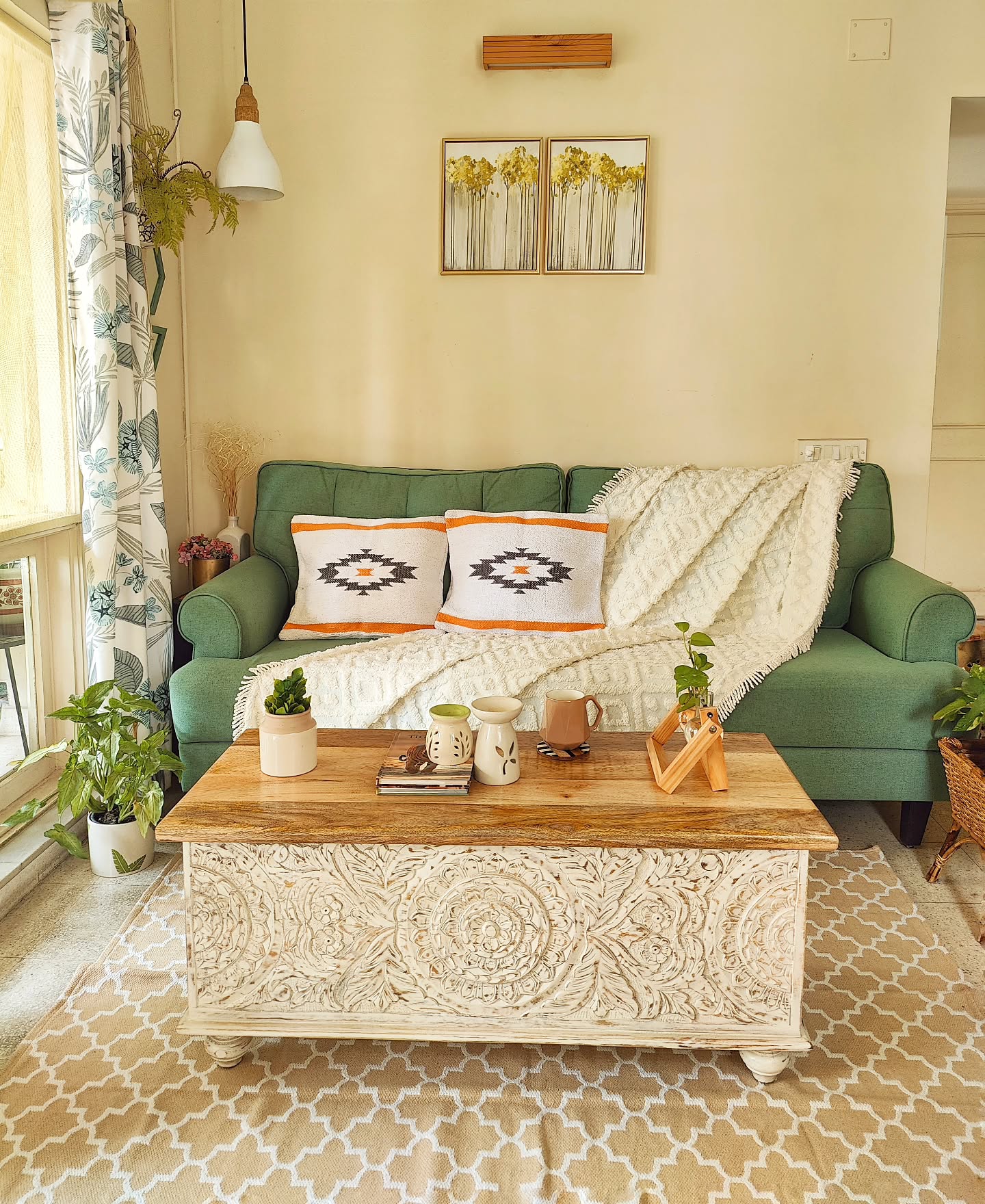 12. Bohemian Dreamcatcher Haven with Vintage Trunk and Succulents