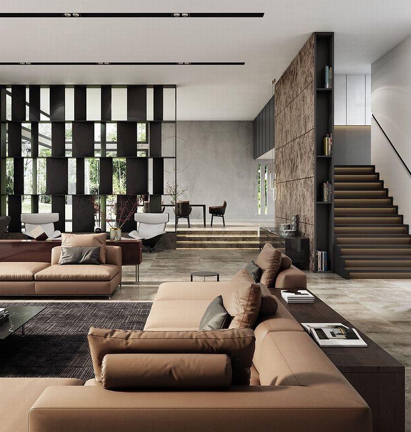 23. Geometric Serenity: Triangular Shelves and Circular Lights In a Minimalist Haven