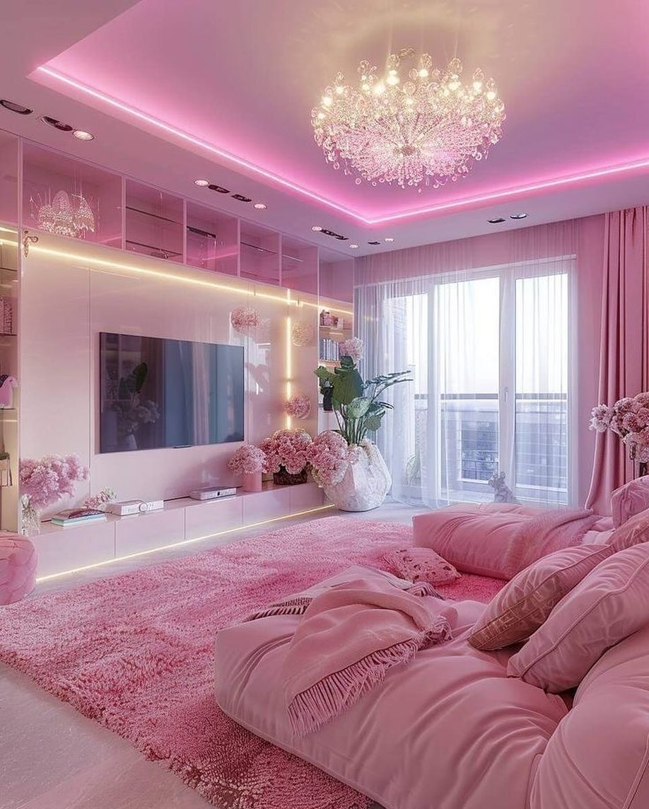 7. a Ballet Slipper Pink Canopy Bed with Polka Dot Accents and a Vintage Typewriter