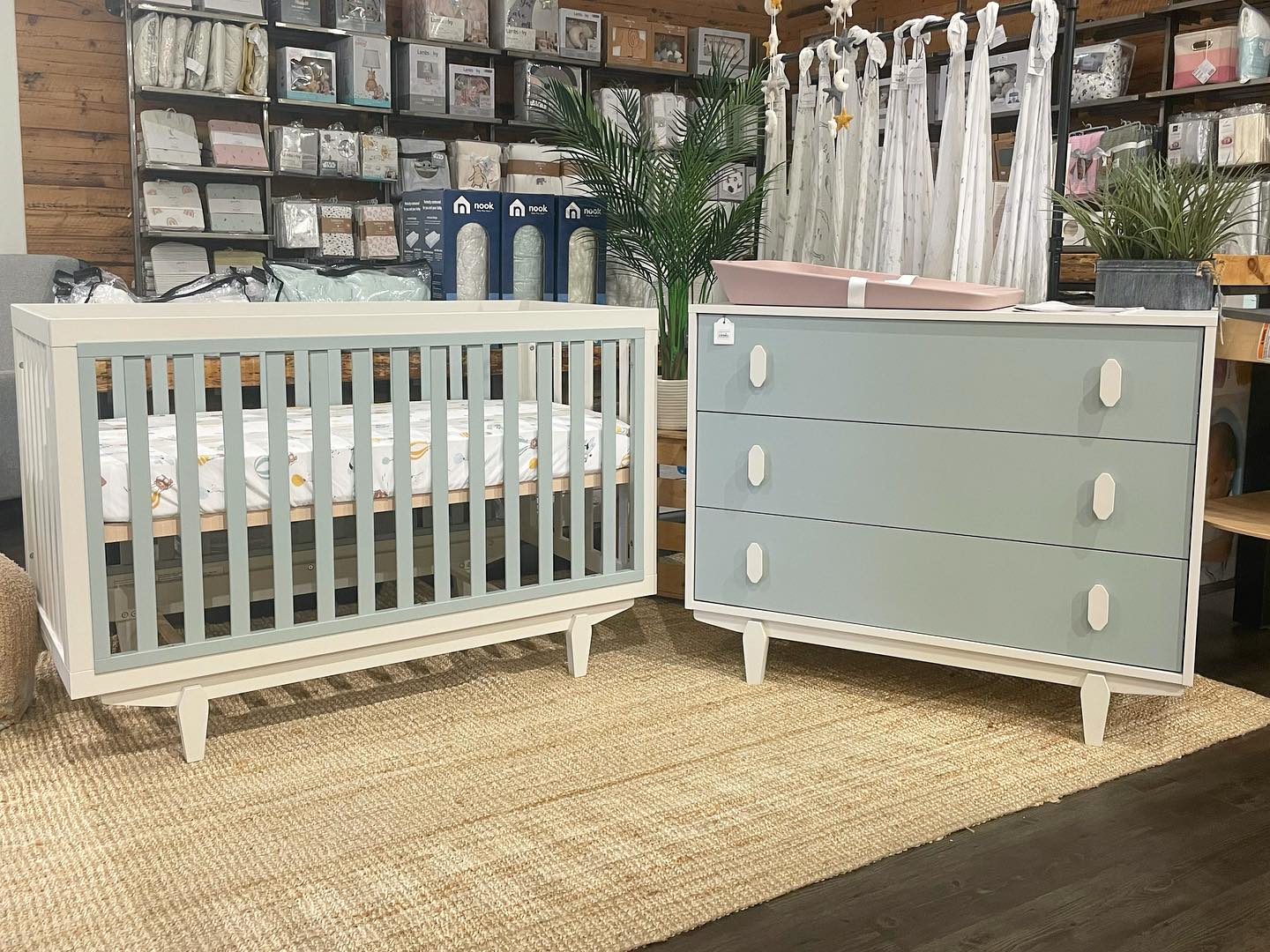 28. Sage Green Canopy Cradles Moonlit Woodland Creatures In a Crib