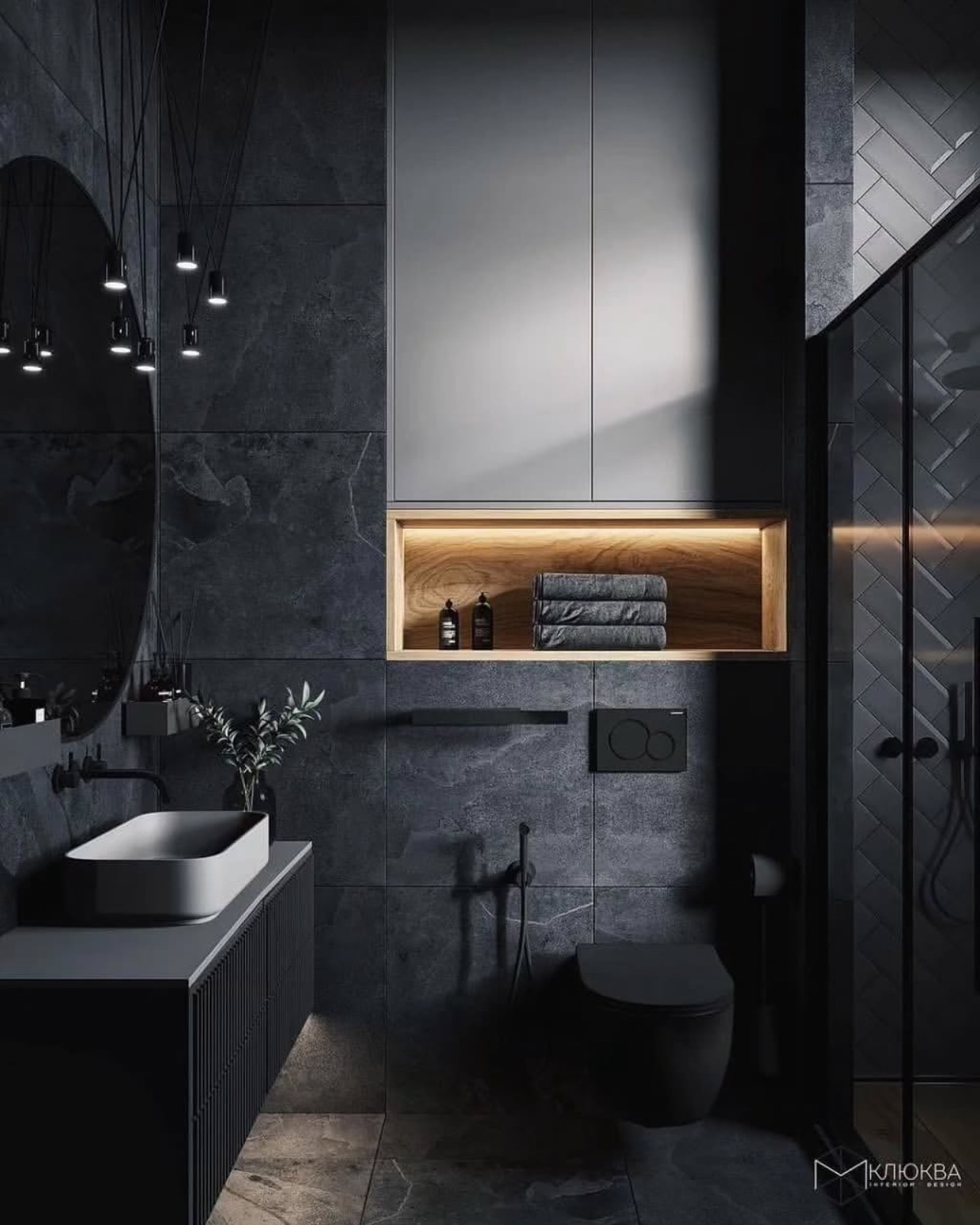 15. Moonlit Marble Mosaic: a Bathroom with Crescent-shaped Sink and Starry Accents