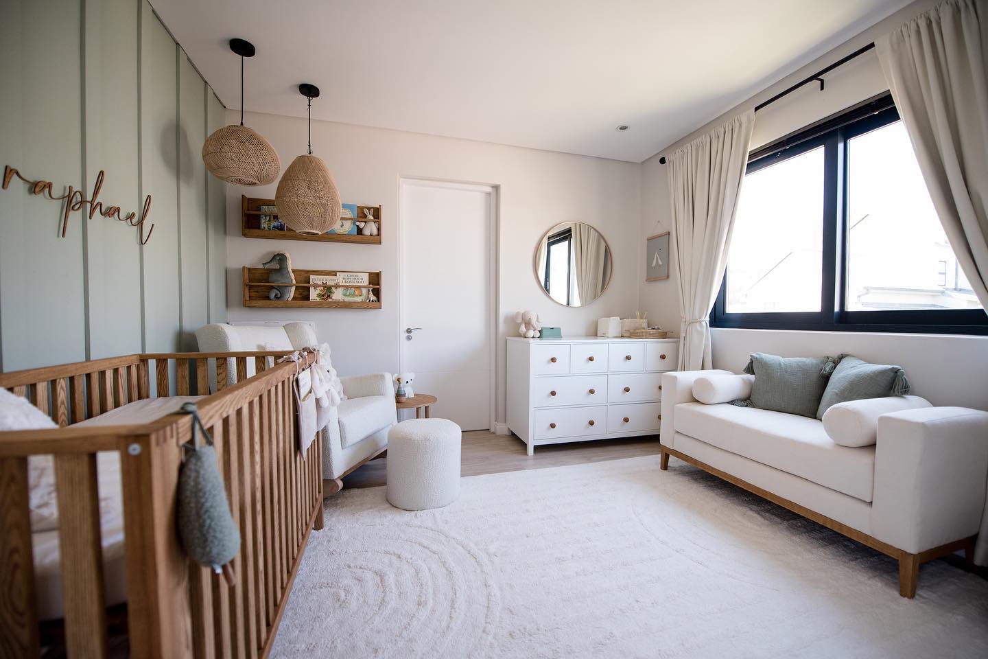 35. Sage Green Cradle with Whimsical Wall Decals In Cozy Corner Nook